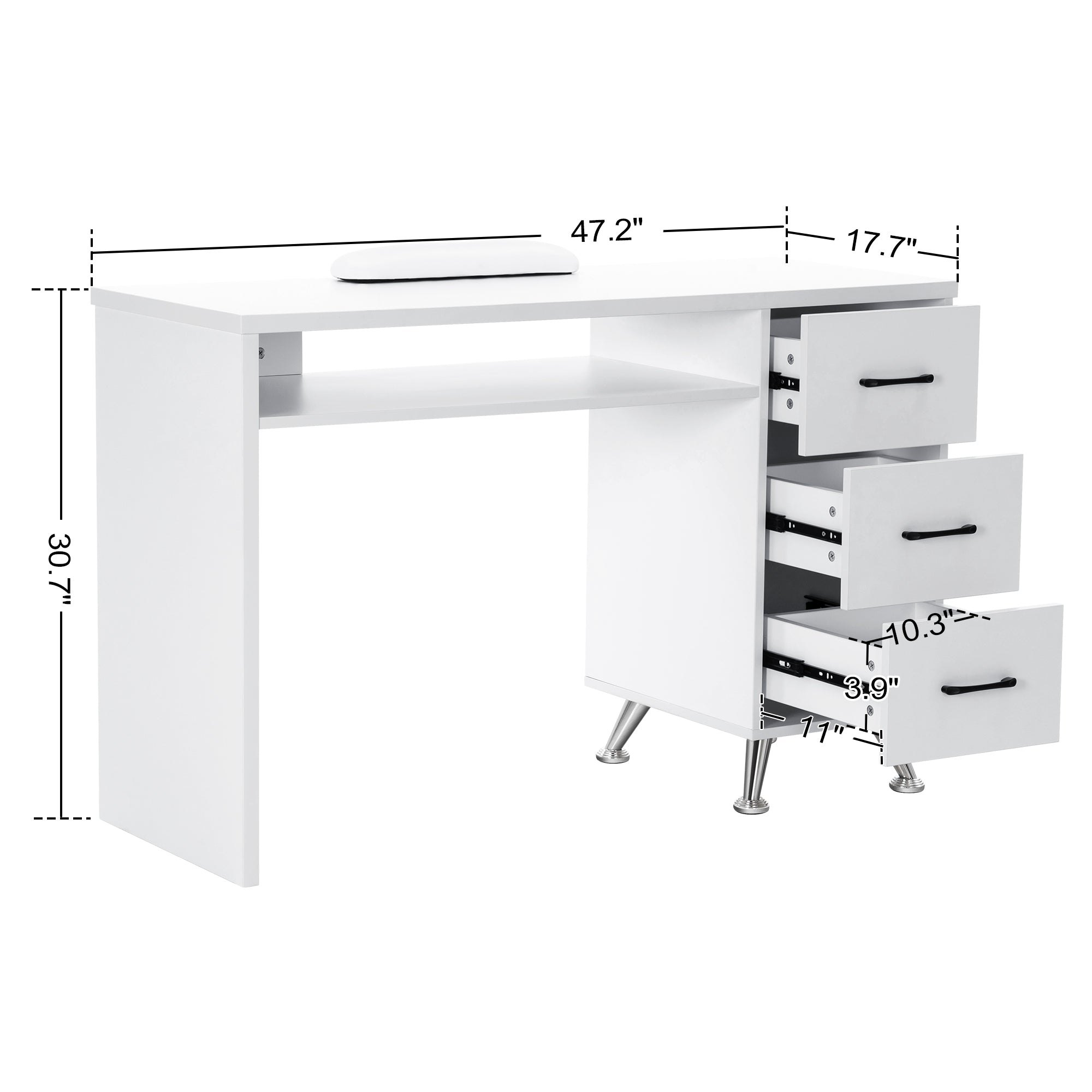 Manicure Table With Storage Drawers, Beauty Nail Art Desk with Open Space, Salon Workstation 2655