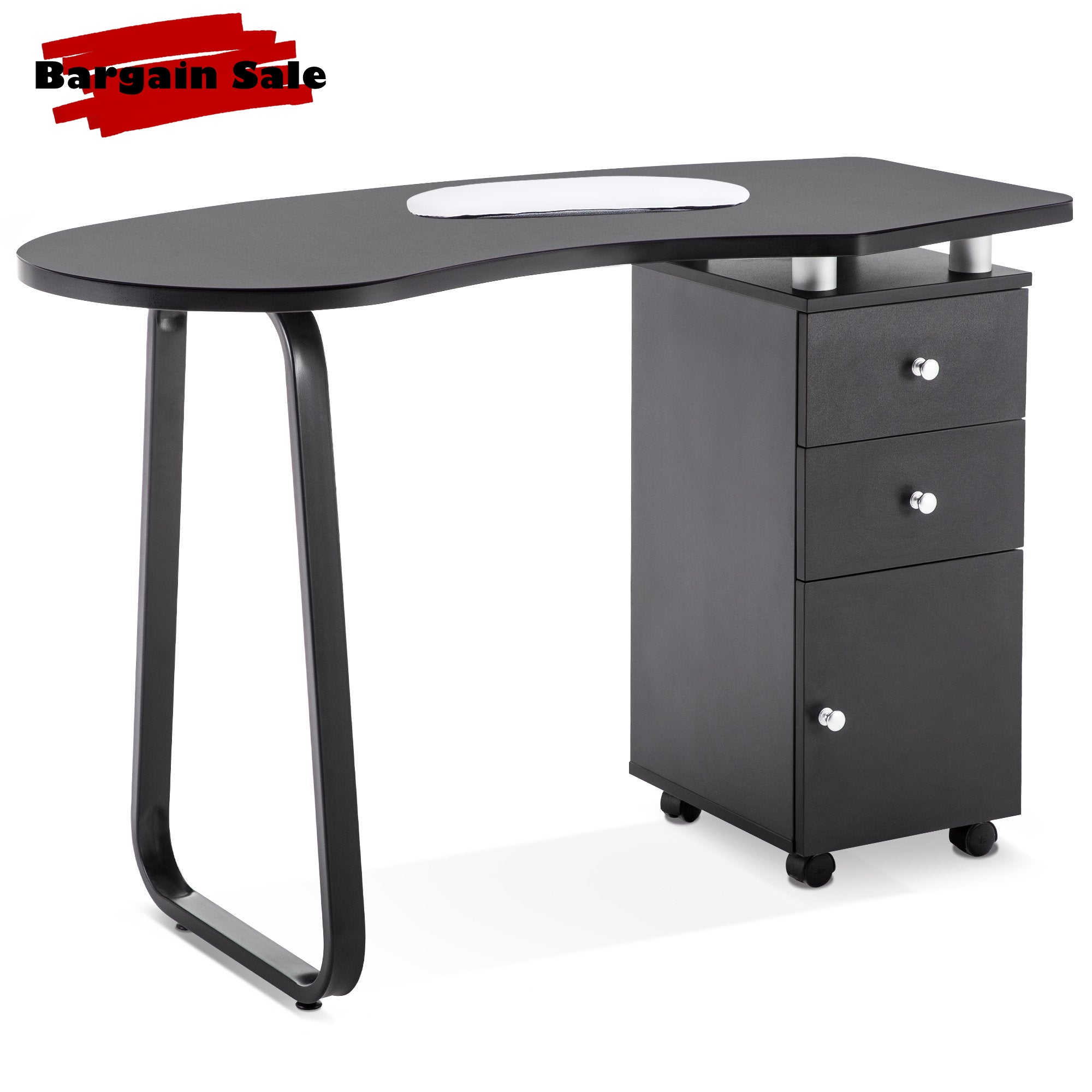 Manicure Acetone Resistant Table with Storage Cabinet & Drawer, Beauty Nail Art Desk with Wheels 0422