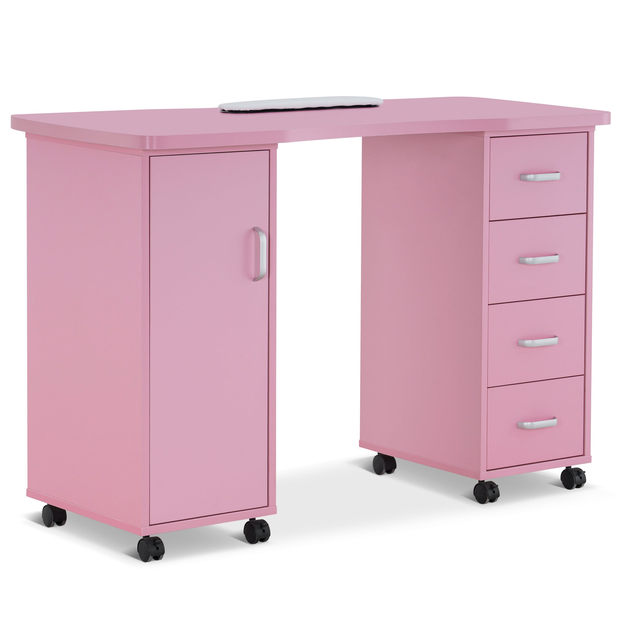 Manicure Acetone Resistant Table with Lockable Wheels, Nail Art Station for Storage 0611