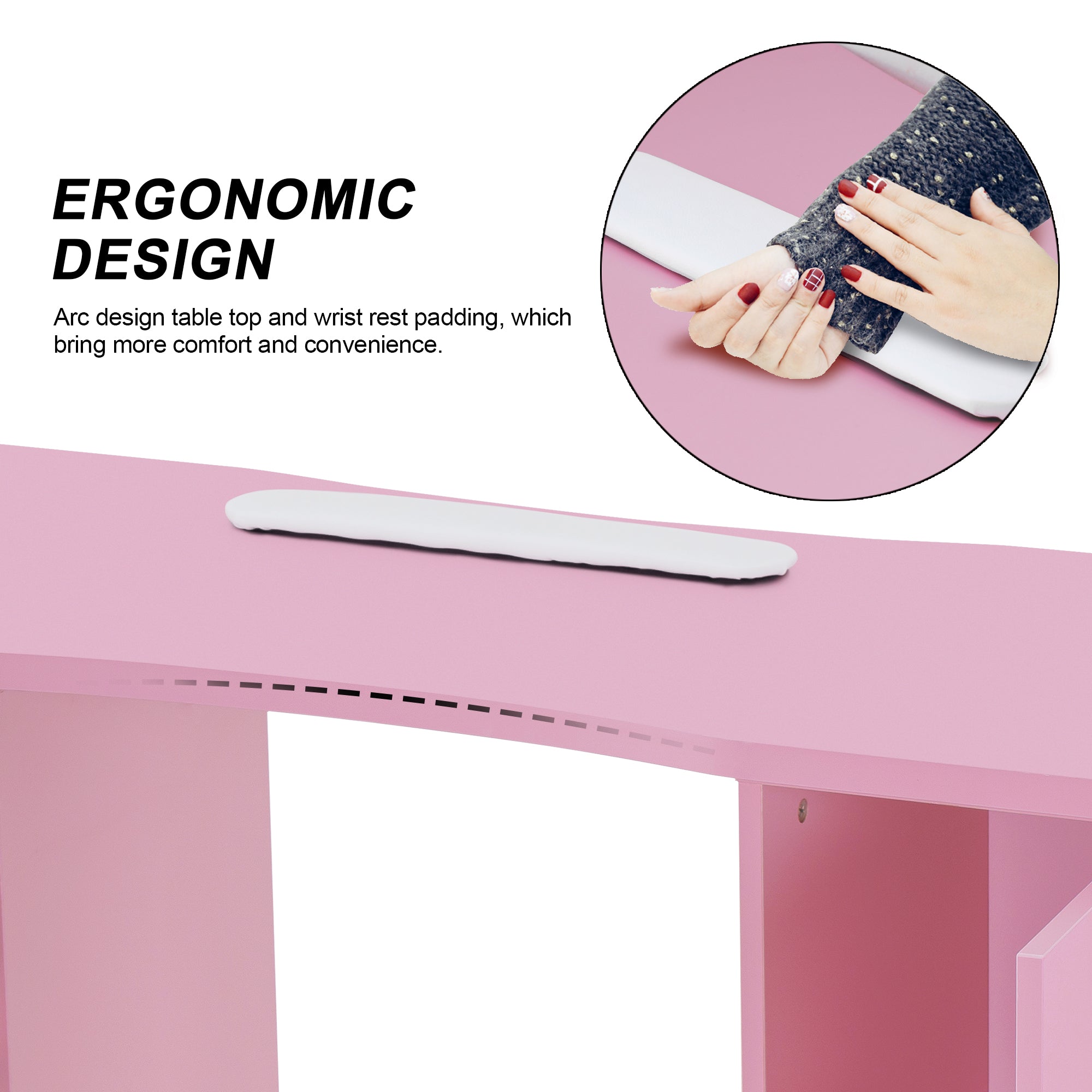 Manicure Acetone Resistant Table with Lockable Wheels, Nail Art Station for Storage 0611