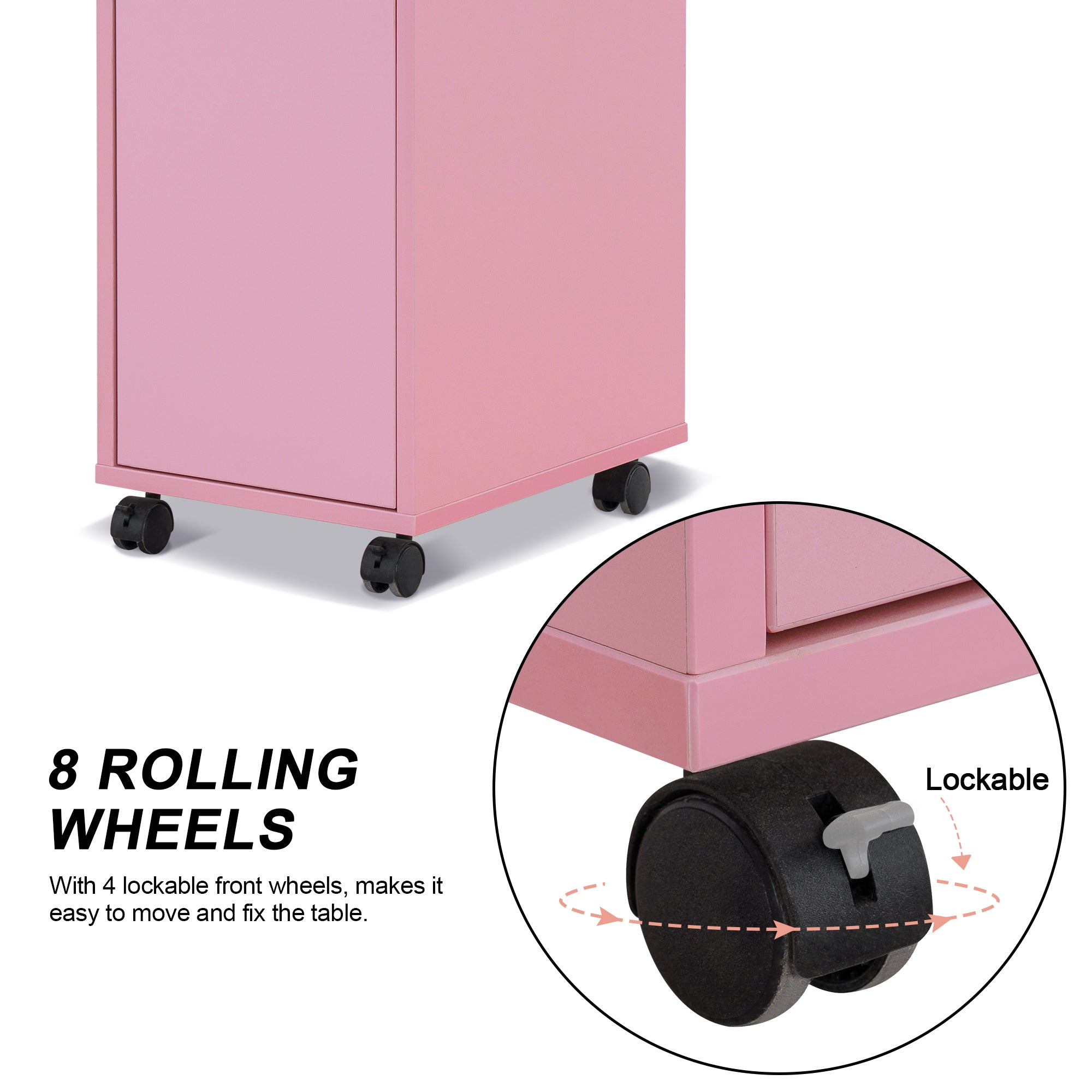 Manicure Acetone Resistant Table with Lockable Wheels, Nail Art Station for Storage 0611