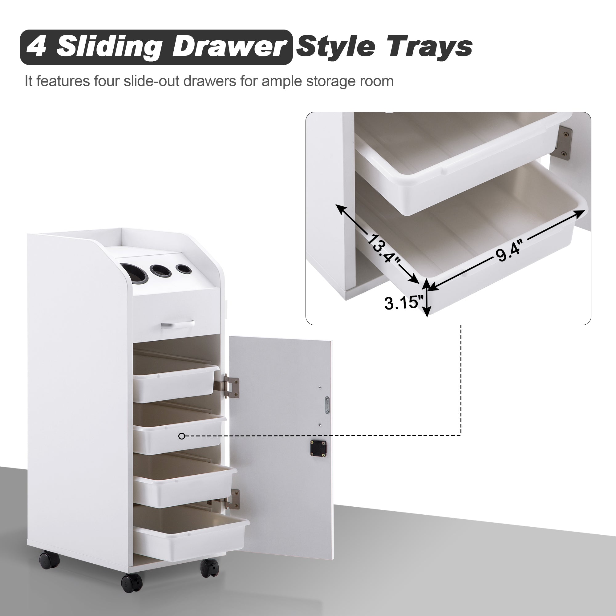 BarberPub Barber Storage Trolley with Hair Dryer Holder Salon Stylist Equipment 2011