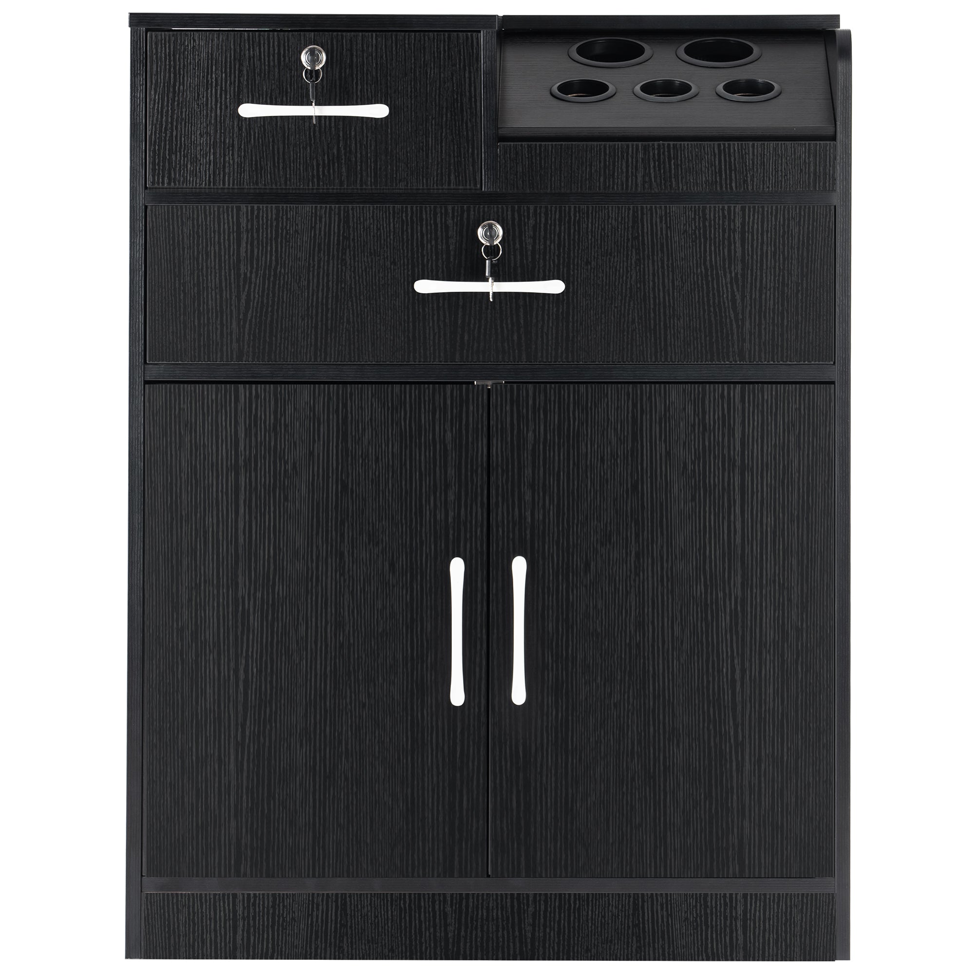 Hair Salon Storage Station with Lockable Drawer & Cabinet, Utility Barber Equipment with Tool Holders 2032