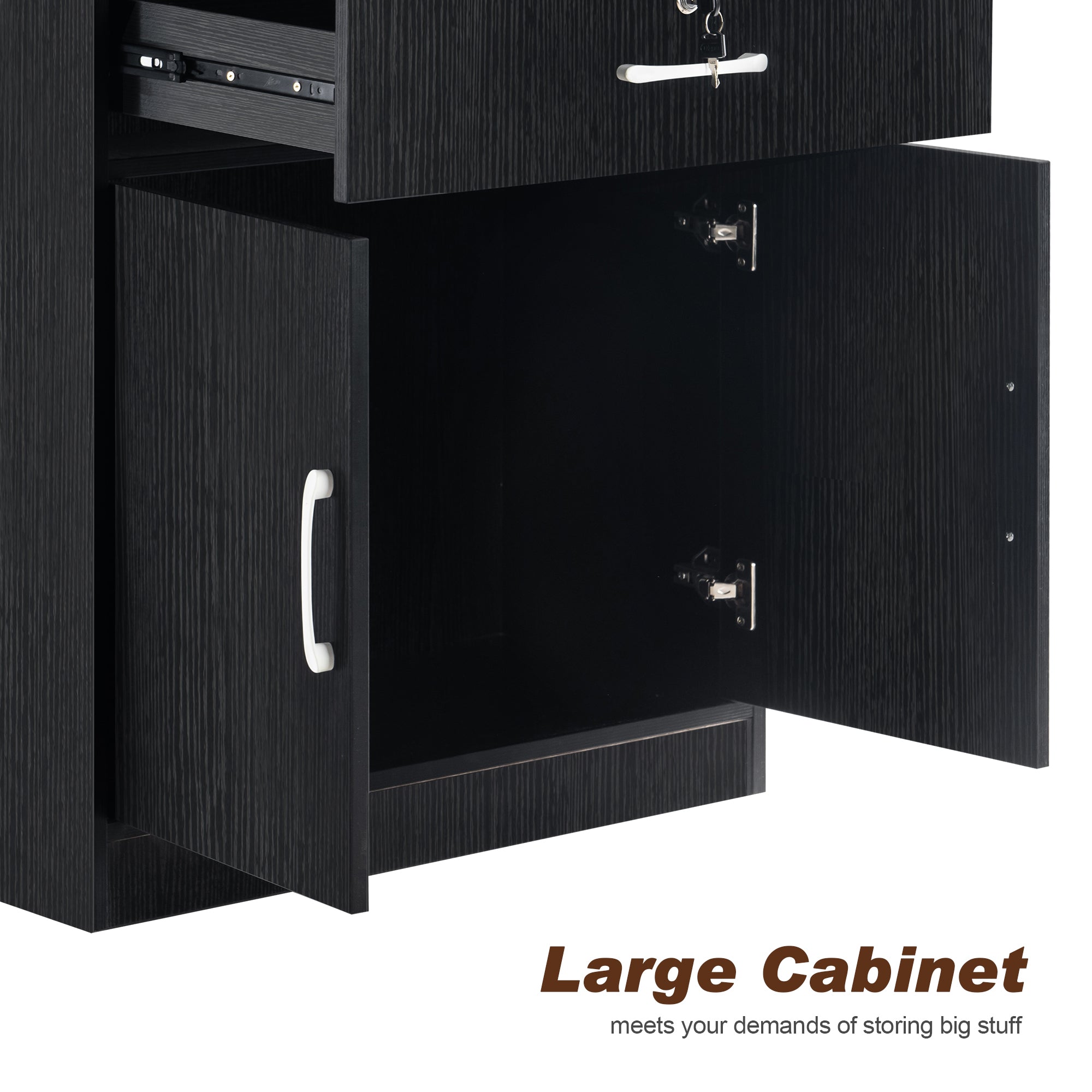 Hair Salon Storage Station with Lockable Drawer & Cabinet, Utility Barber Equipment with Tool Holders 2032
