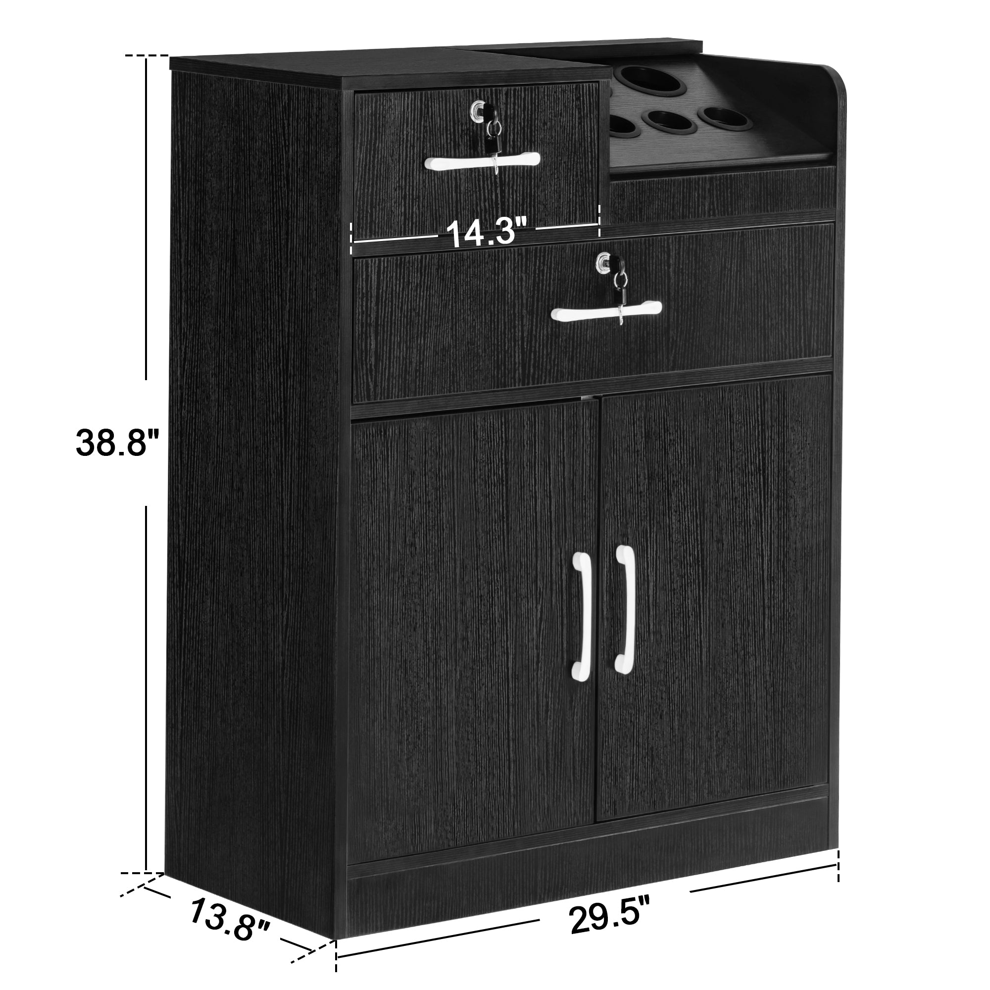 Hair Salon Storage Station with Lockable Drawer & Cabinet, Utility Barber Equipment with Tool Holders 2032