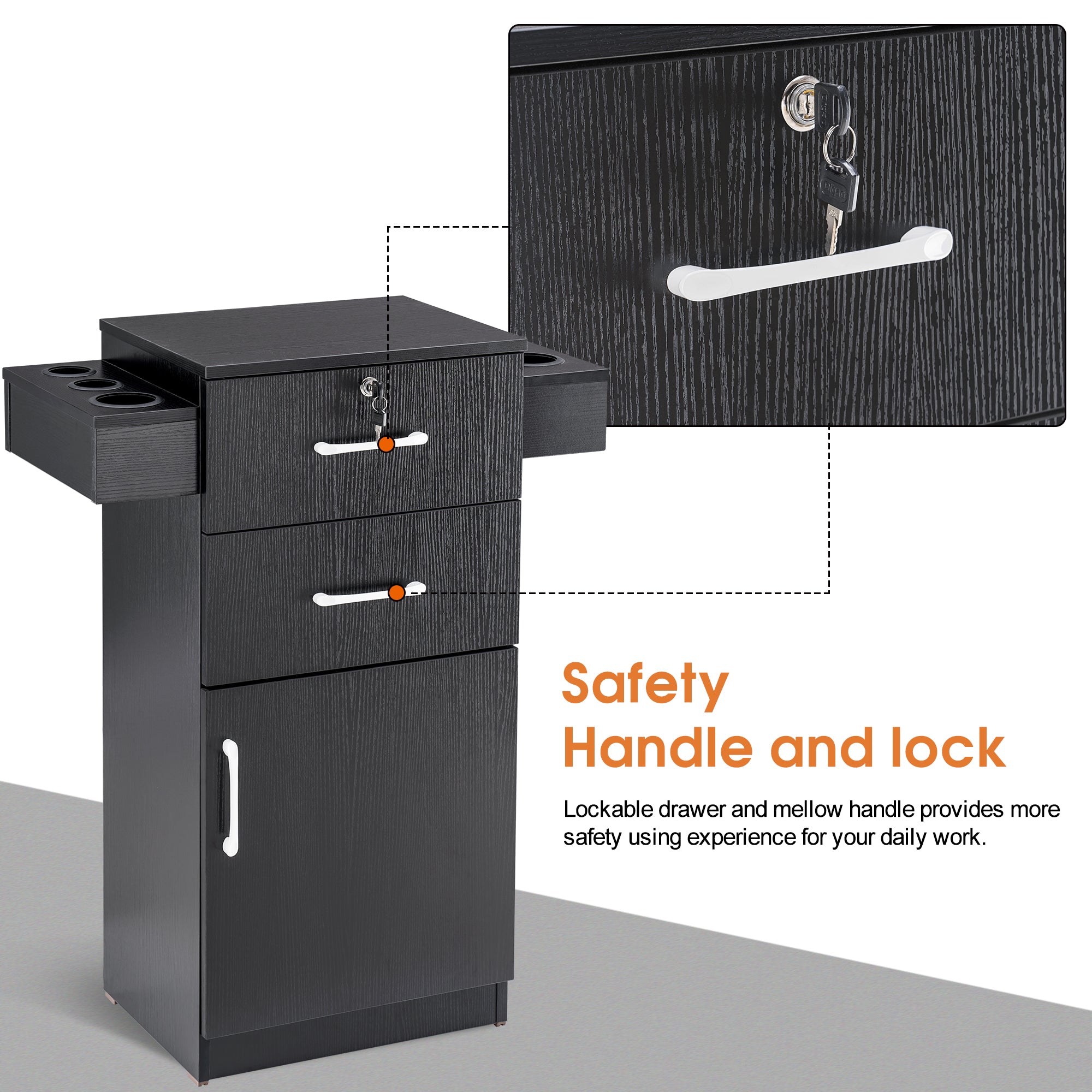 BarberPub Locking Salon Cabinet with Hair Dryer Holder Barber Stylist Station 2021