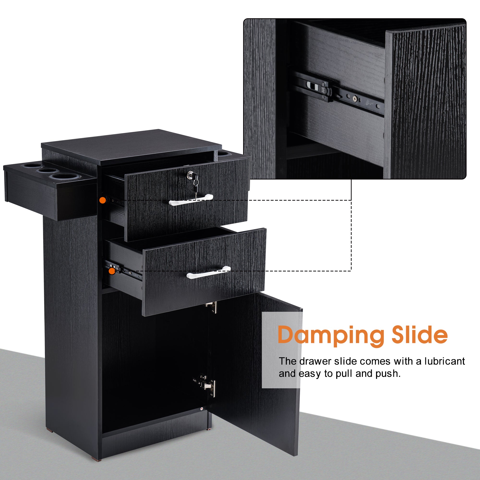 BarberPub Locking Salon Cabinet with Hair Dryer Holder Barber Stylist Station 2021