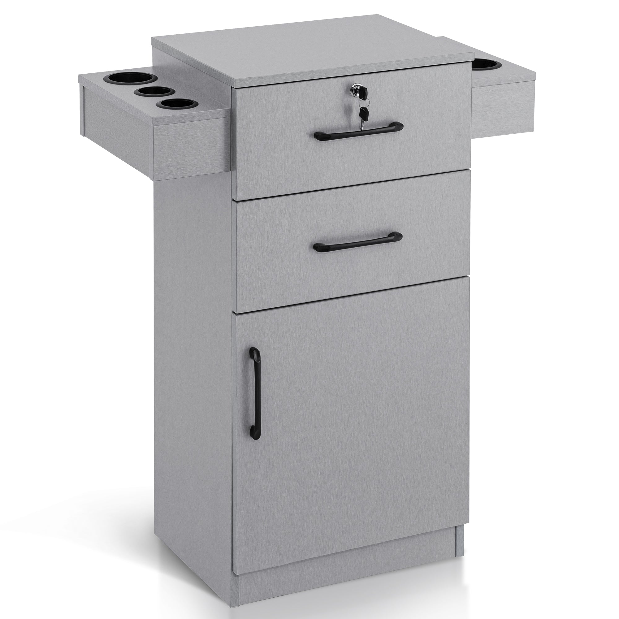 BarberPub Locking Salon Cabinet with Hair Dryer Holder Barber Stylist Station 2021