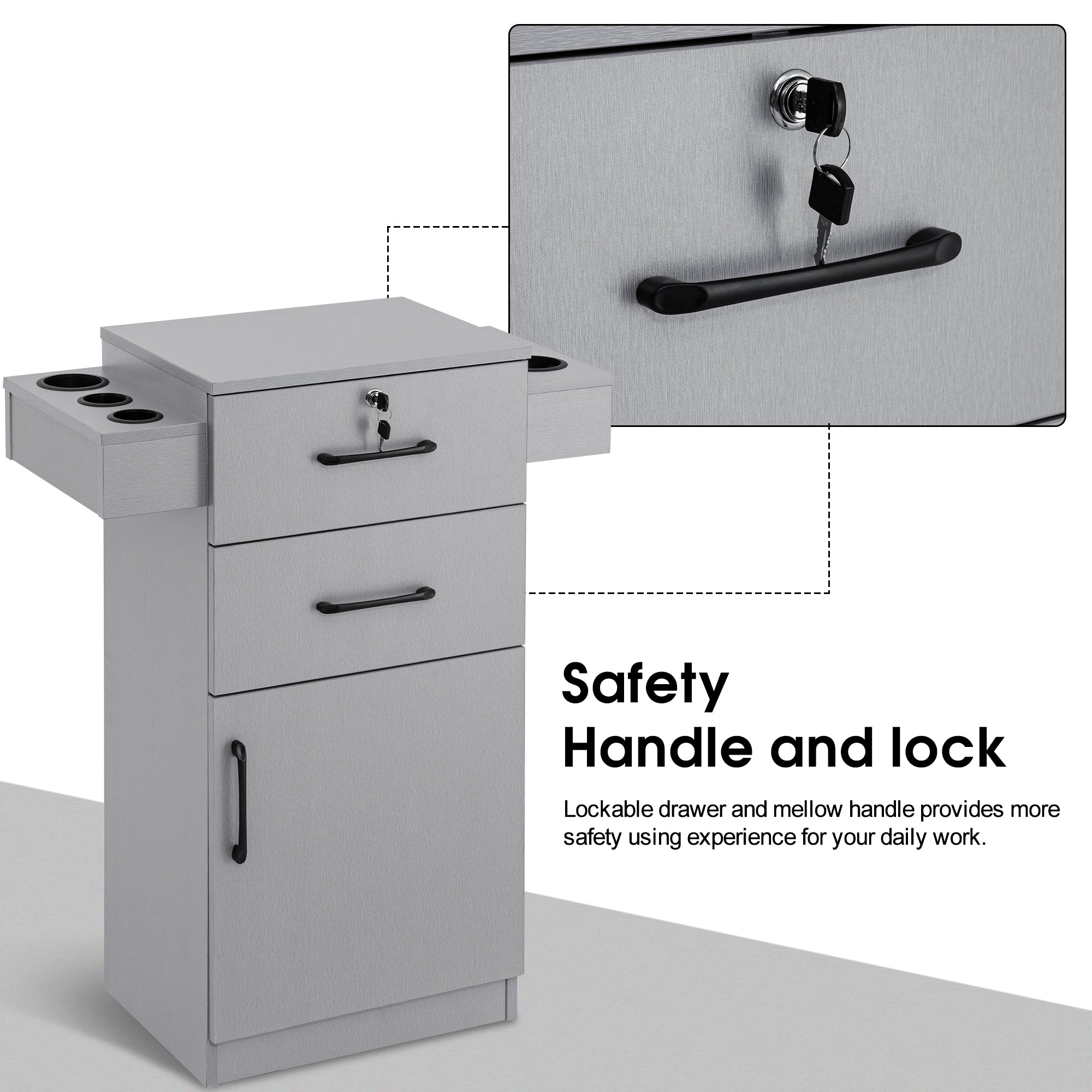 BarberPub Locking Salon Cabinet with Hair Dryer Holder Barber Stylist Station 2021