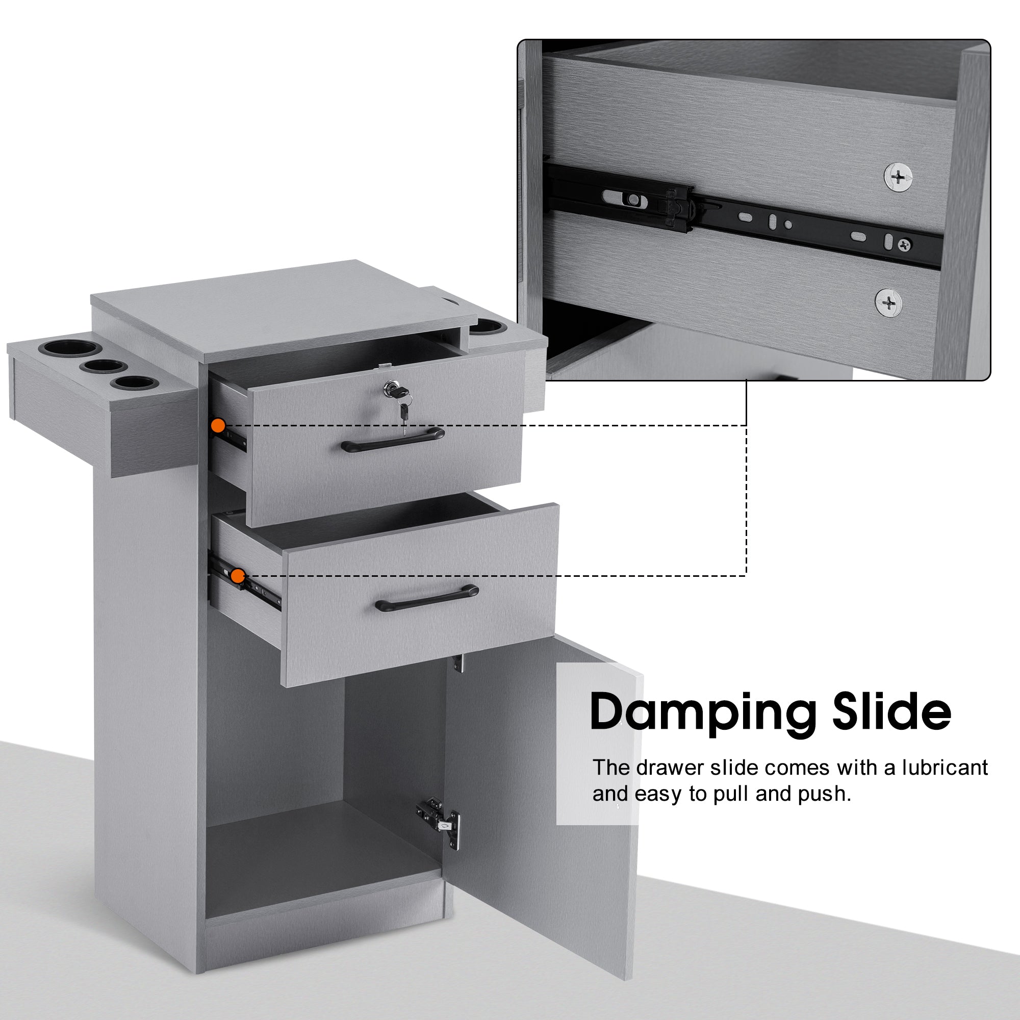 BarberPub Locking Salon Cabinet with Hair Dryer Holder Barber Stylist Station 2021