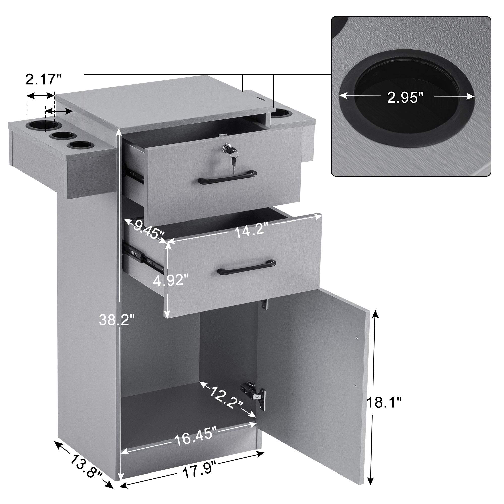 BarberPub Locking Salon Cabinet with Hair Dryer Holder Barber Stylist Station 2021
