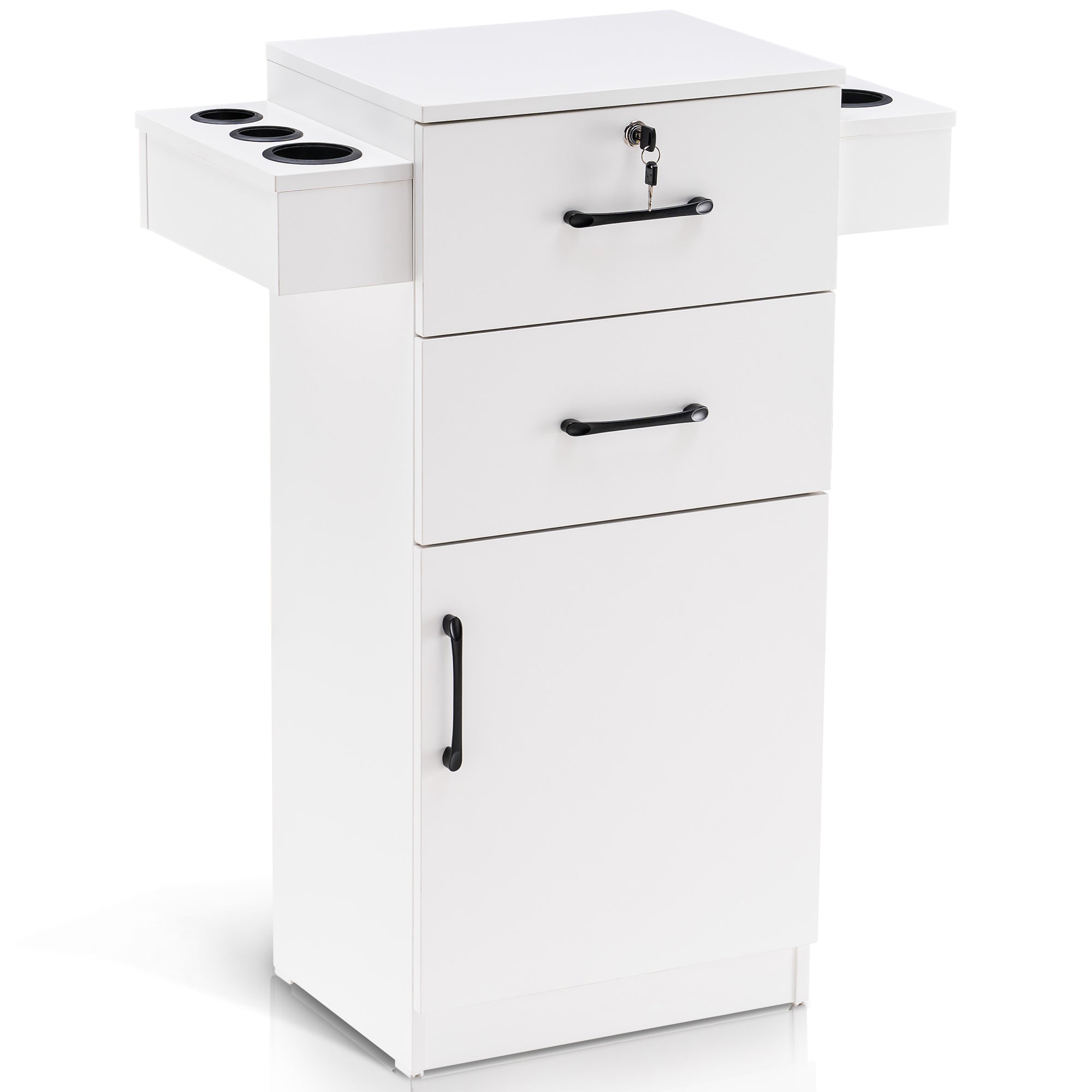 BarberPub Locking Salon Cabinet with Hair Dryer Holder Barber Stylist Station 2021