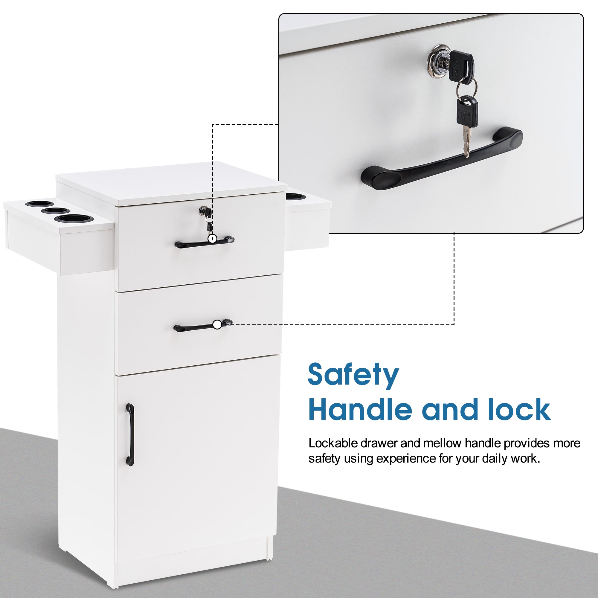 BarberPub Locking Salon Cabinet with Hair Dryer Holder Barber Stylist Station 2021