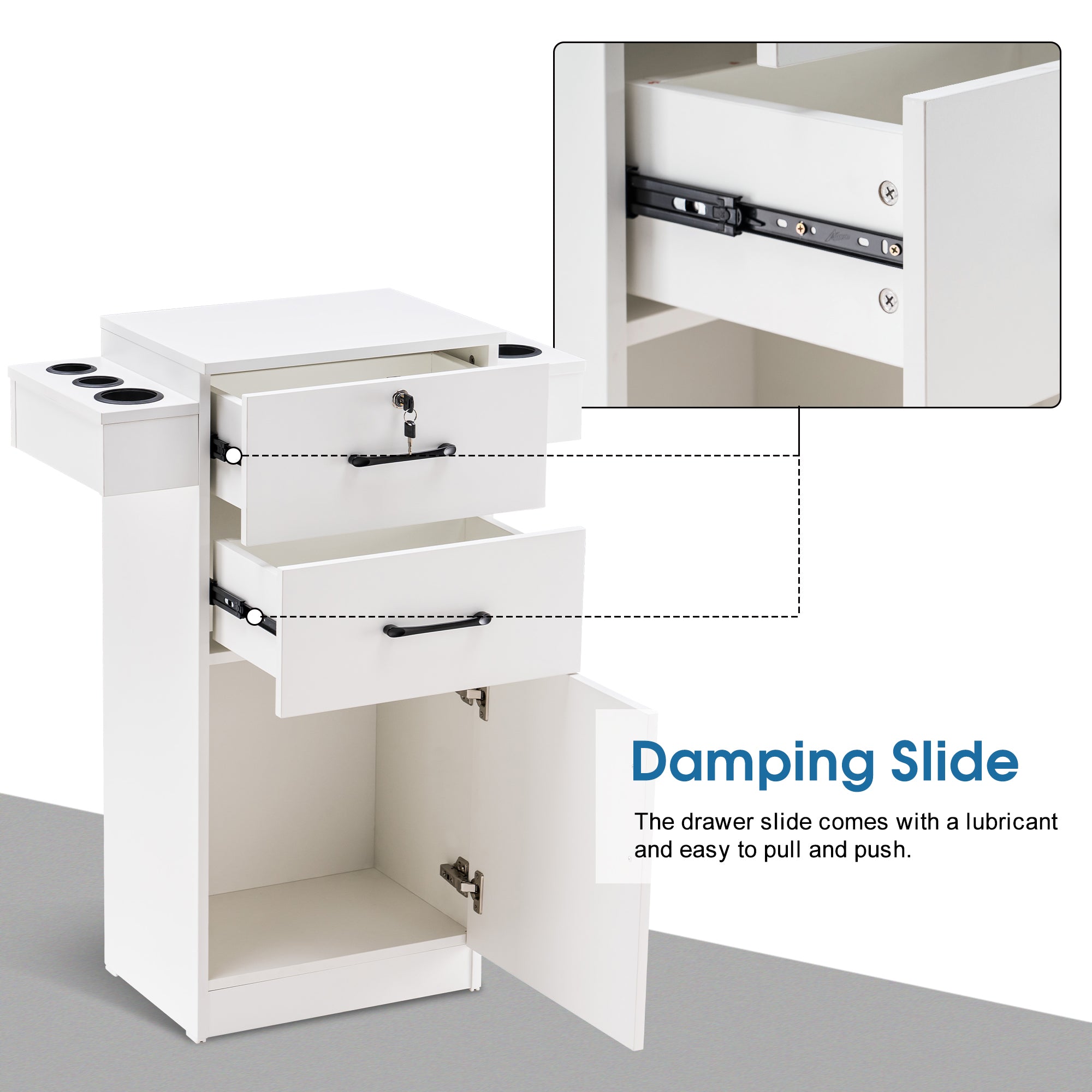 BarberPub Locking Salon Cabinet with Hair Dryer Holder Barber Stylist Station 2021