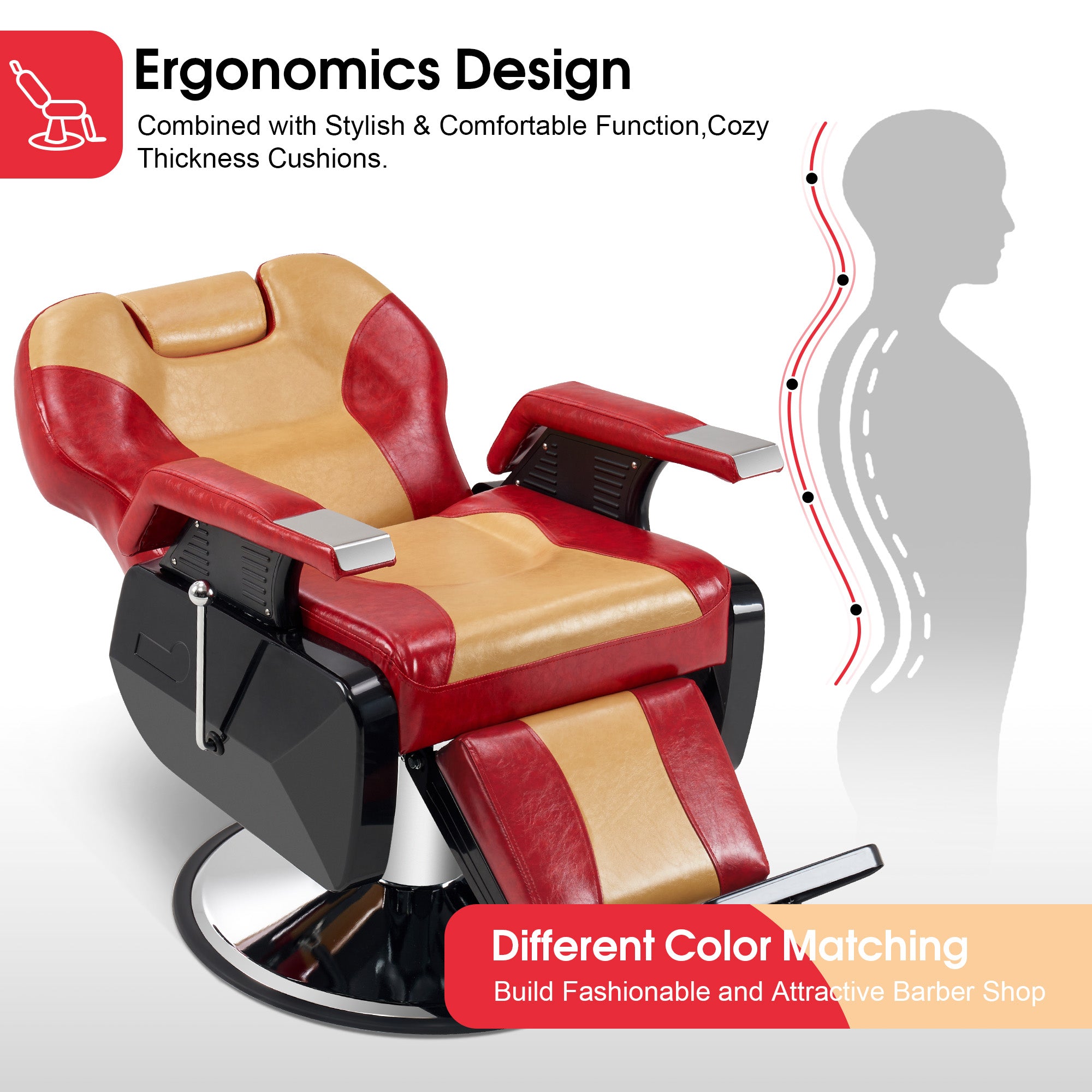 BarberPub Reclining Barber Chair, All Purpose Hydraulic Chair with Headrest 2688