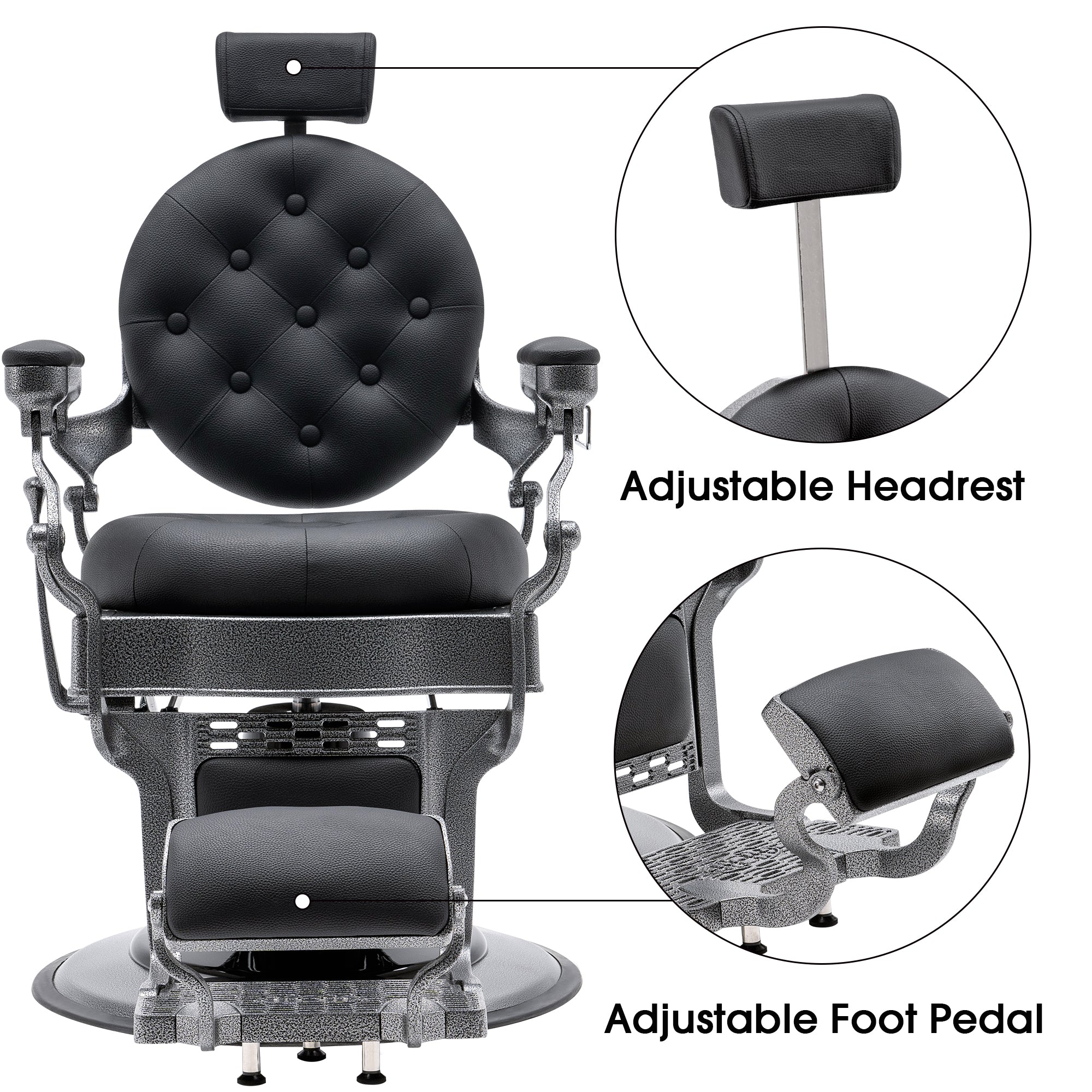 BarberPub Vintage Barber Chair, Heavy Duty Metal Frame Reclining All Purpose Chair 2947