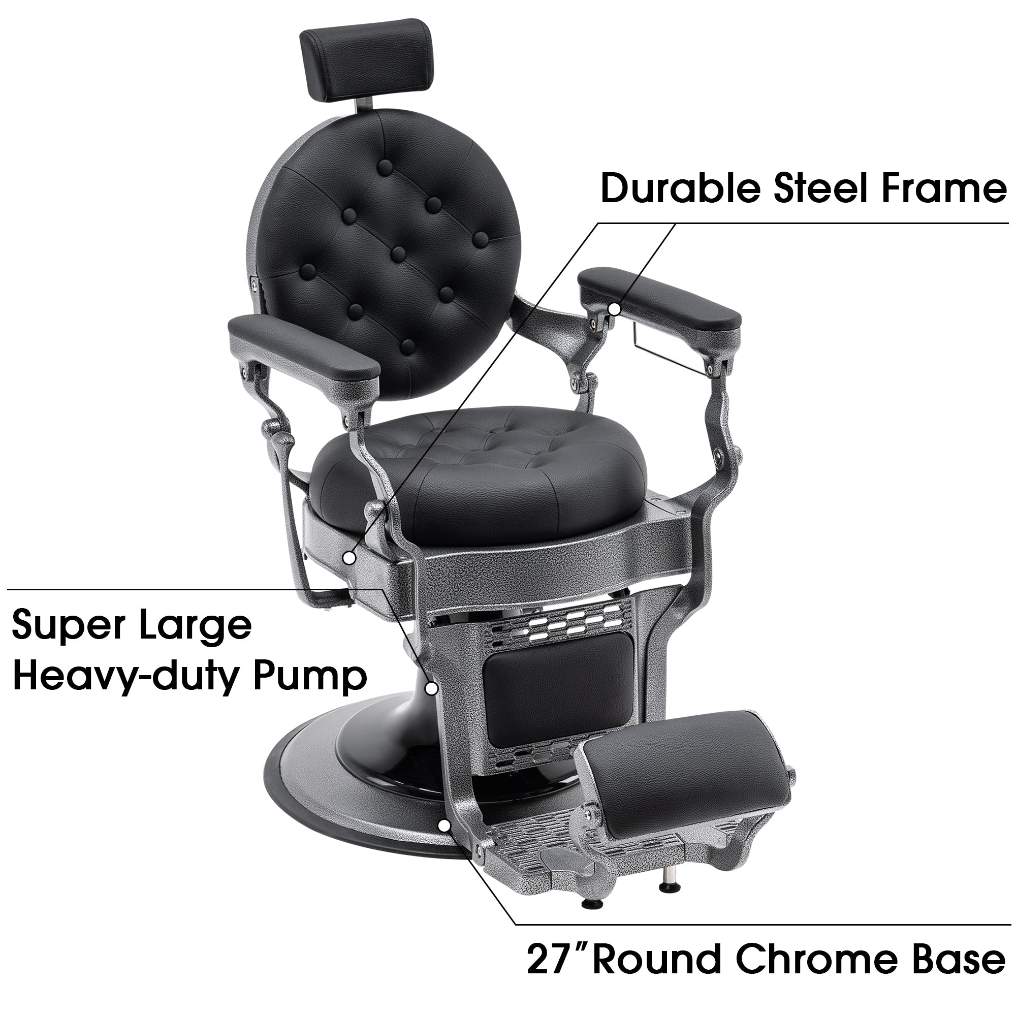 BarberPub Vintage Barber Chair, Heavy Duty Metal Frame Reclining All Purpose Chair 2947
