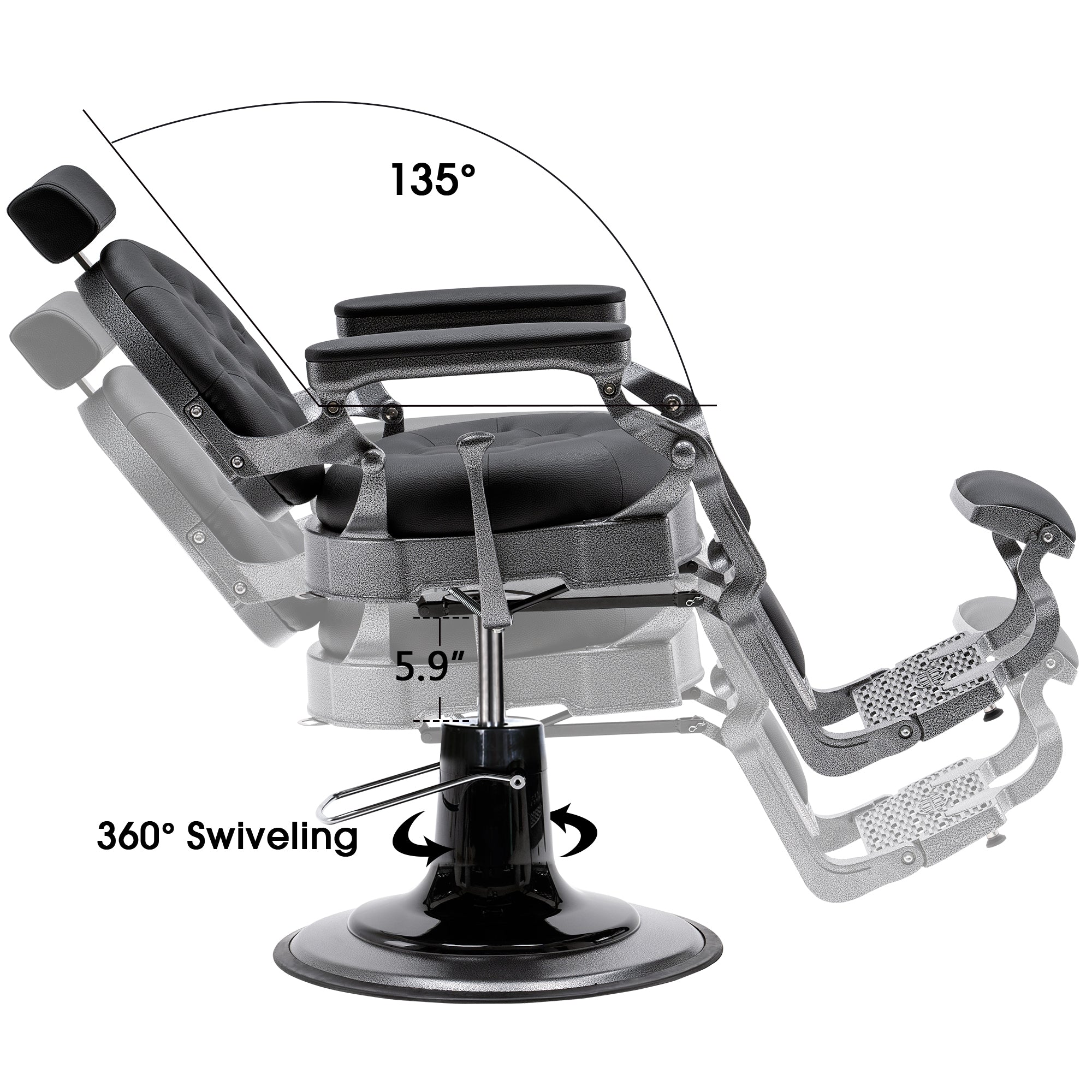 BarberPub Vintage Barber Chair, Heavy Duty Metal Frame Reclining All Purpose Chair 2947