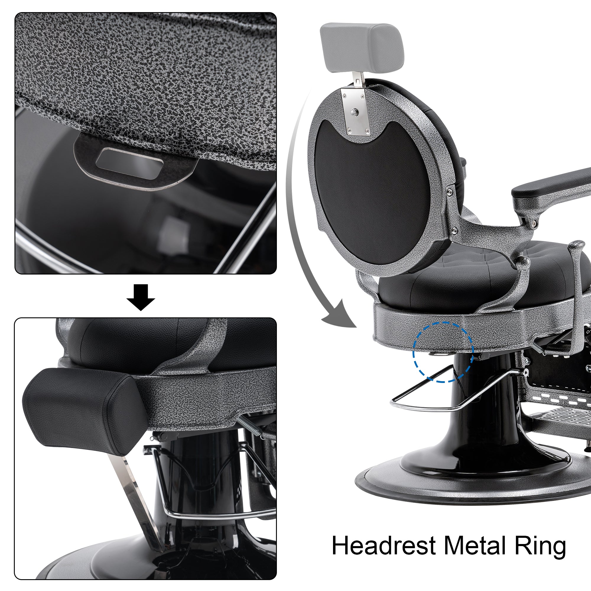BarberPub Vintage Barber Chair, Heavy Duty Metal Frame Reclining All Purpose Chair 2947