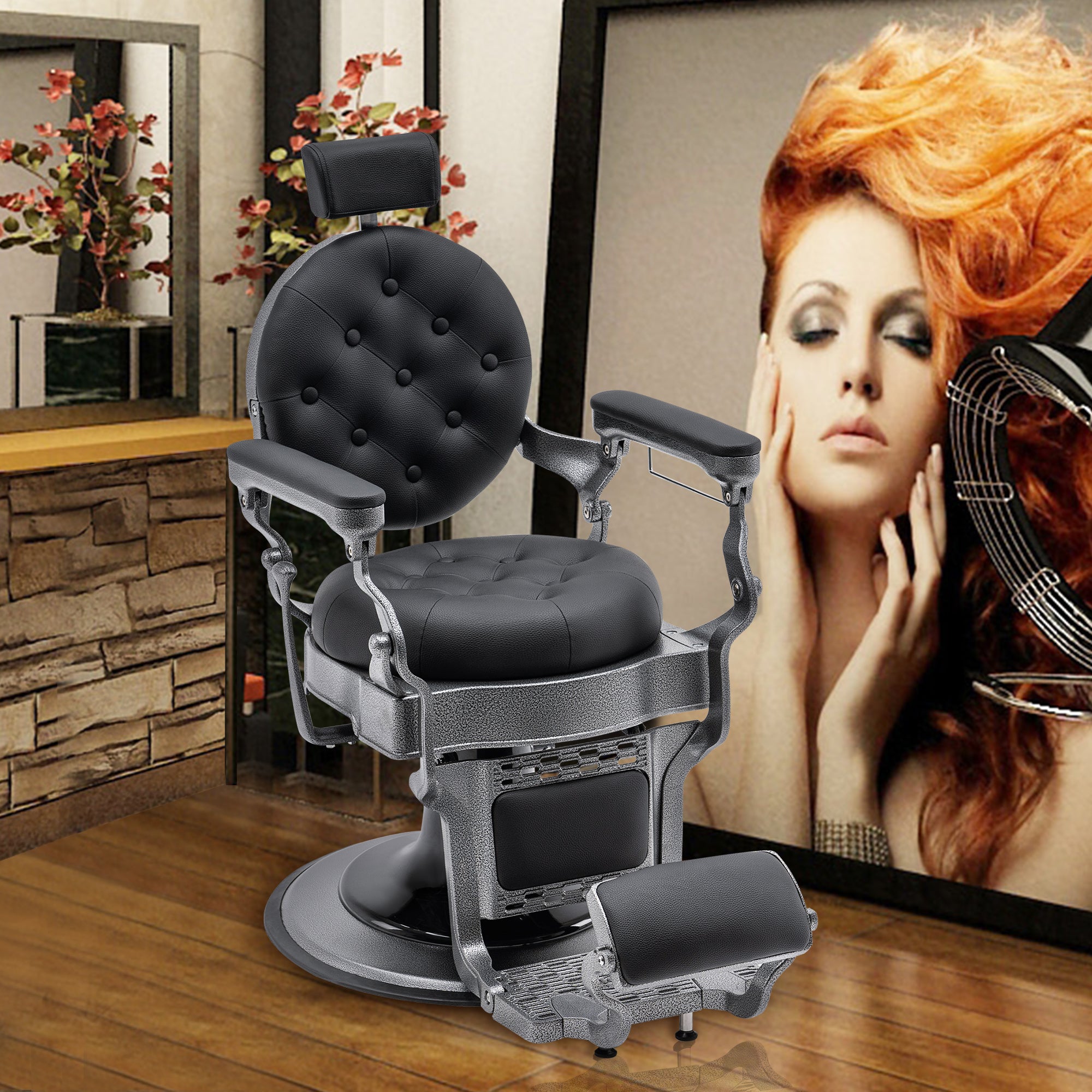 BarberPub Vintage Barber Chair, Heavy Duty Metal Frame Reclining All Purpose Chair 2947