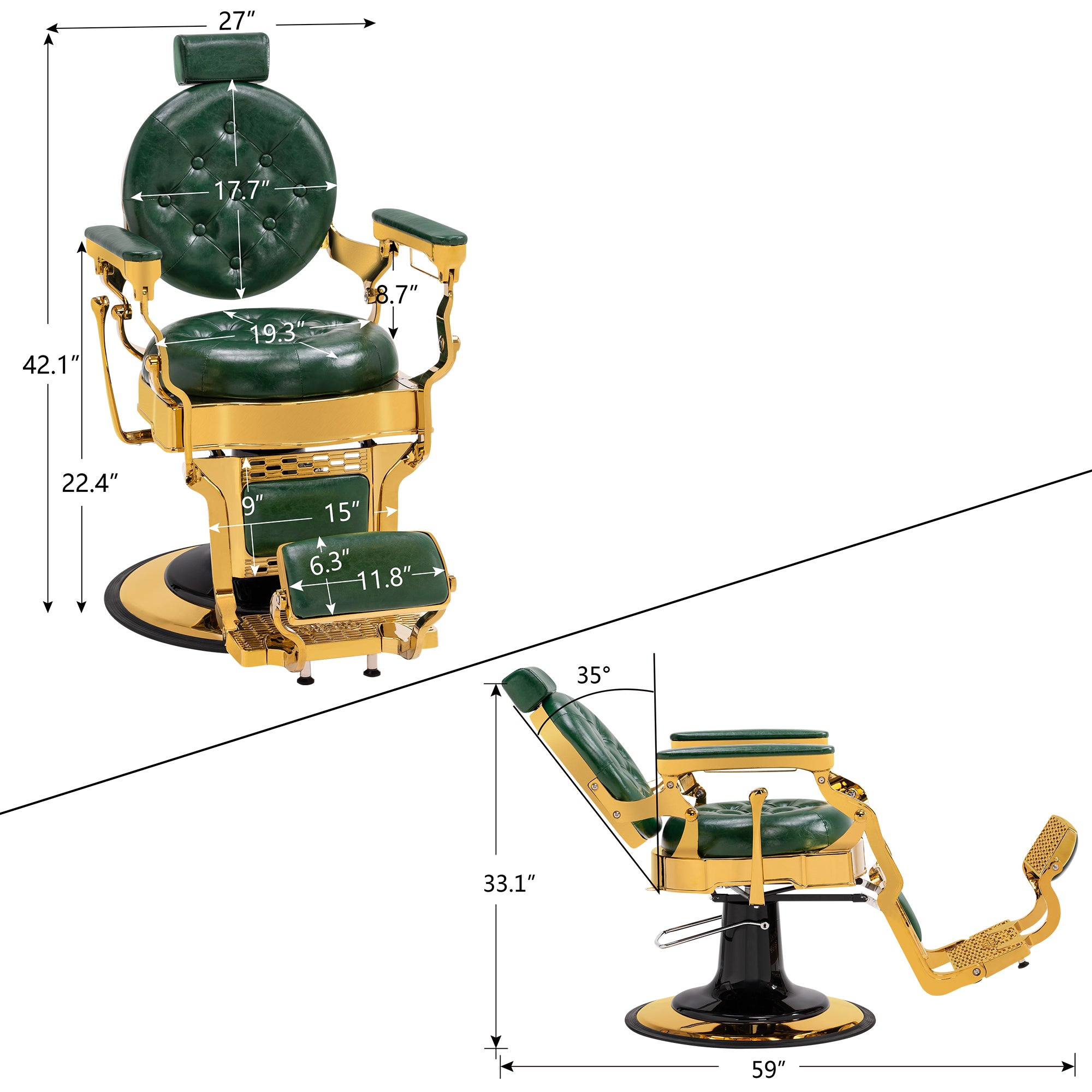 BarberPub Vintage Barber Chair, Heavy Duty Metal Frame Reclining All Purpose Chair 2947
