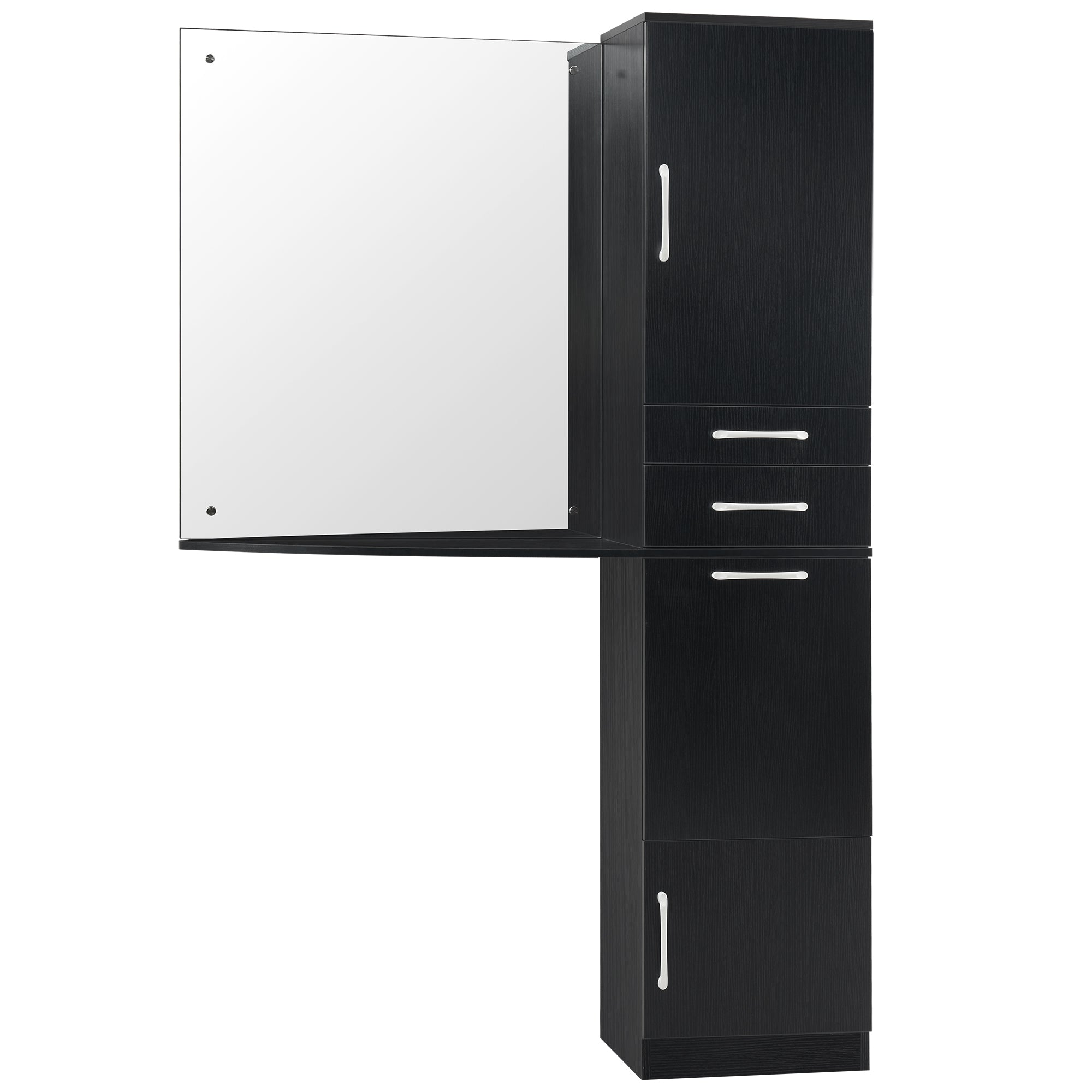 Modern Wall Mount Mirror Station for Storage, Hair Salon Cabinet with Hair Dryer Holders 3034