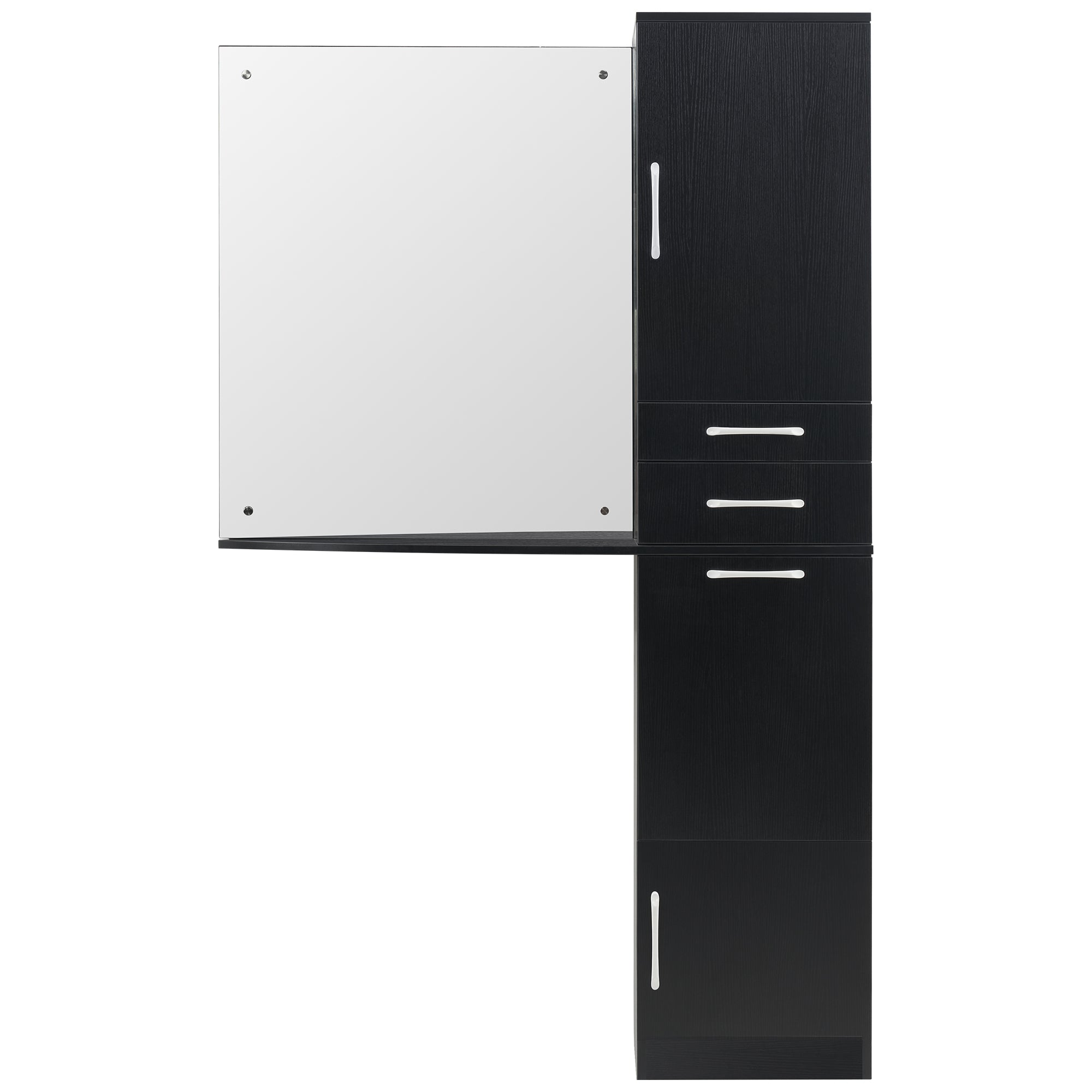 Modern Wall Mount Mirror Station for Storage, Hair Salon Cabinet with Hair Dryer Holders 3034
