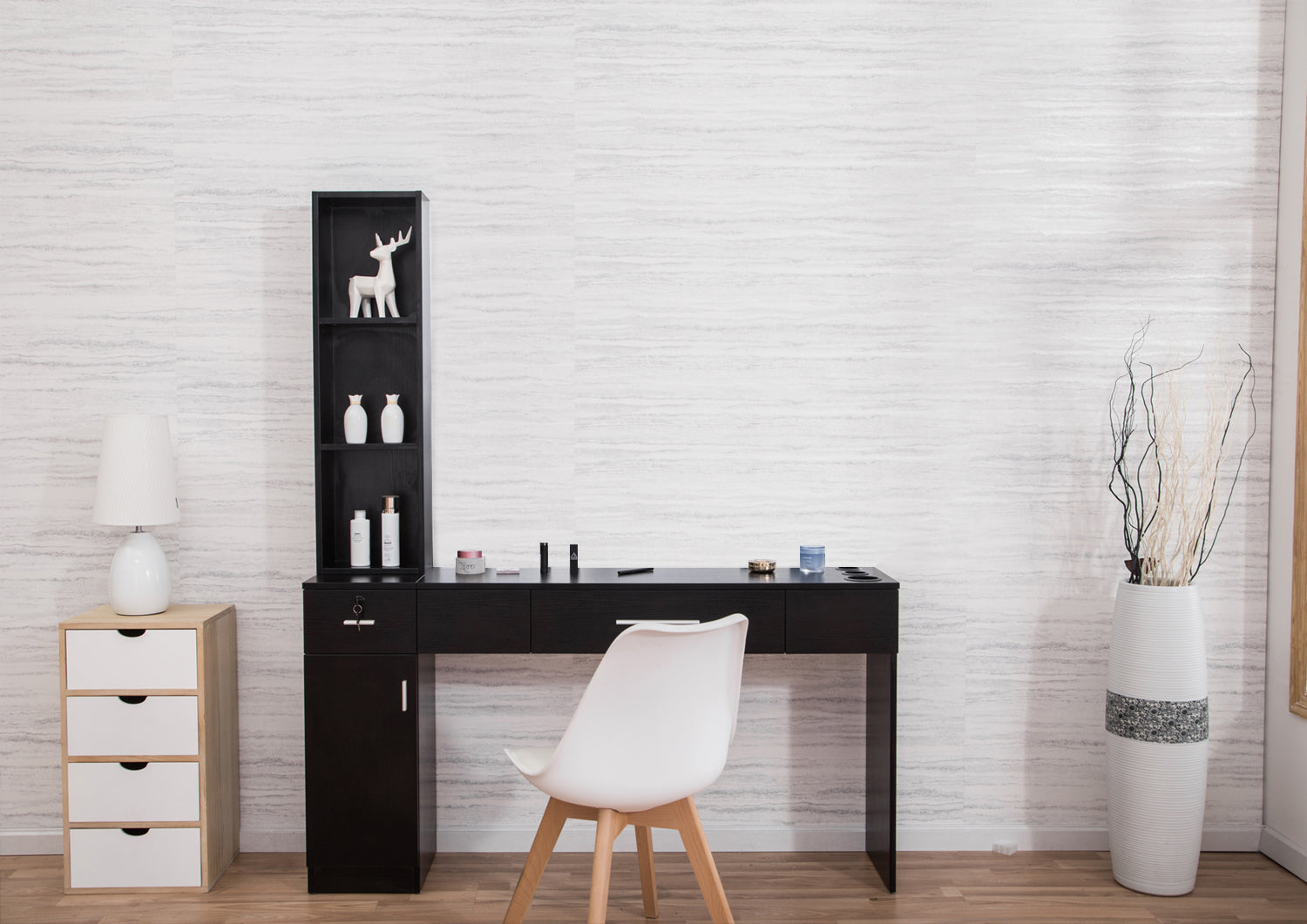 BarberPub Locking Wall Mount Station Dressing Table without Mirror 3046BK-1-2