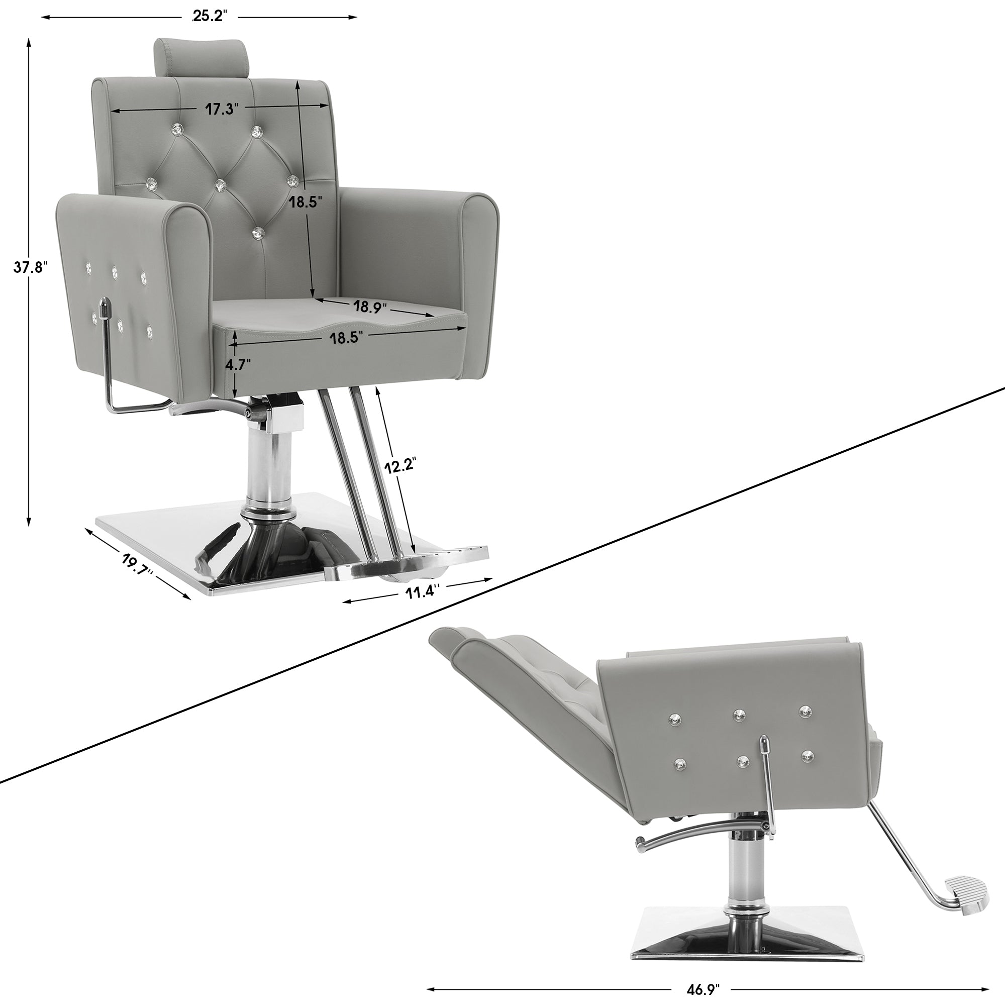 BarberPub Reclining Barber Chair, Removable Headrest Salon Chair for Hair Stylist 3123