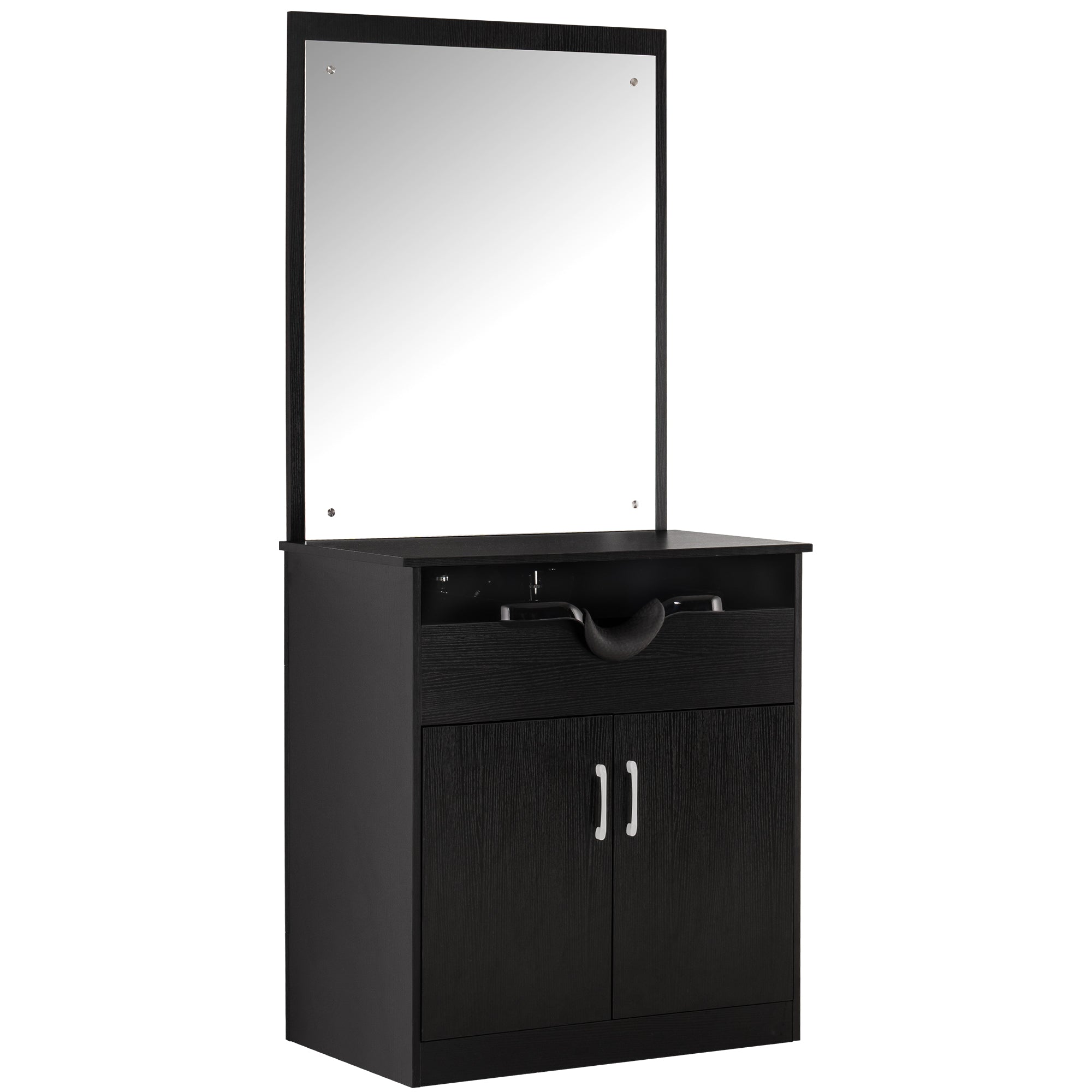Modern Shampoo Station with Storage Cabinet, Spa Backwash Shampoo Equipment with Mirror 3130