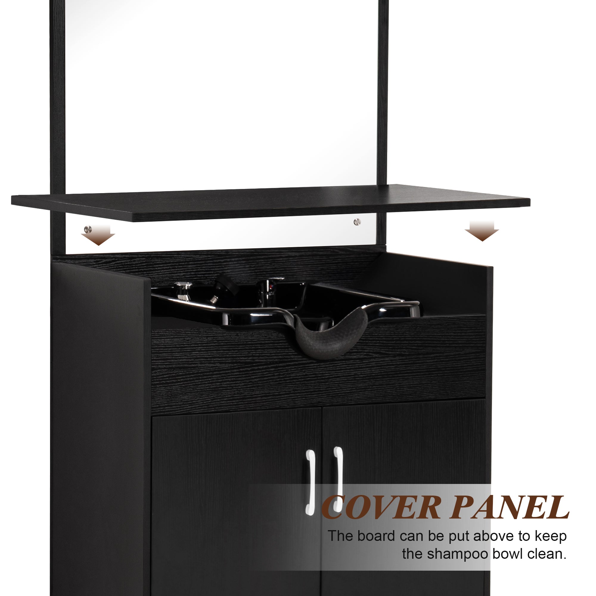 Modern Shampoo Station with Storage Cabinet, Spa Backwash Shampoo Equipment with Mirror 3130