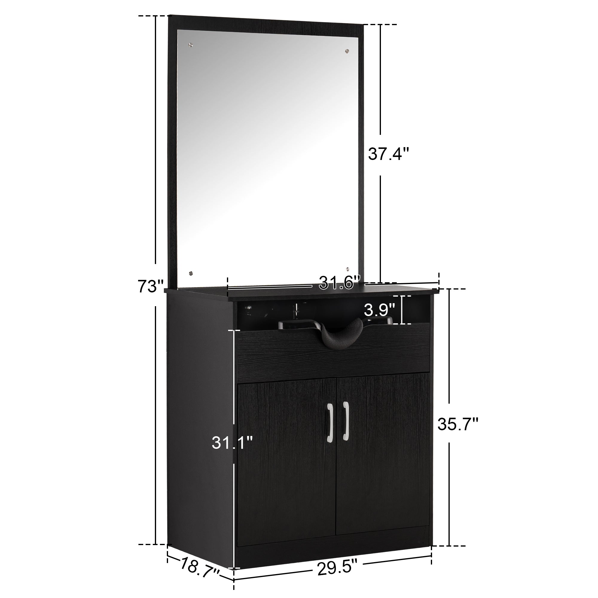 Modern Shampoo Station with Storage Cabinet, Spa Backwash Shampoo Equipment with Mirror 3130