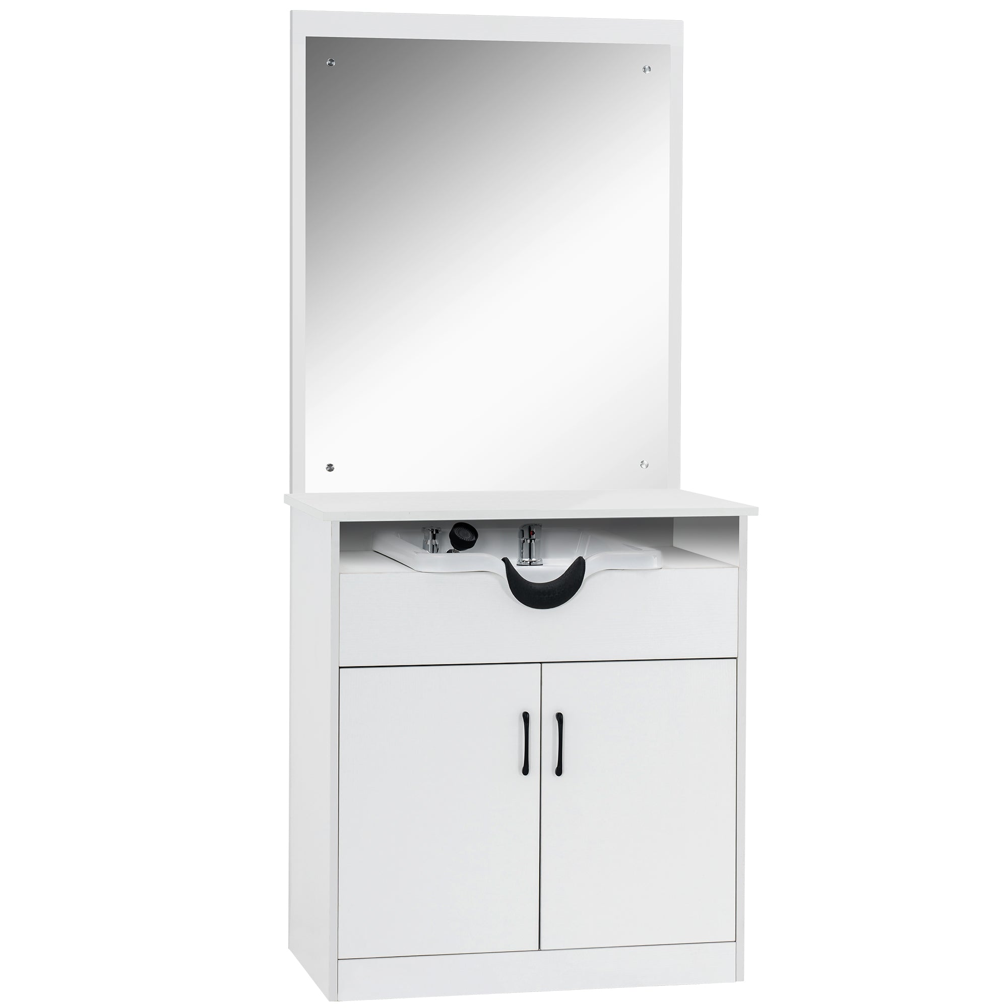 Modern Shampoo Station with Storage Cabinet, Spa Backwash Shampoo Equipment with Mirror 3130