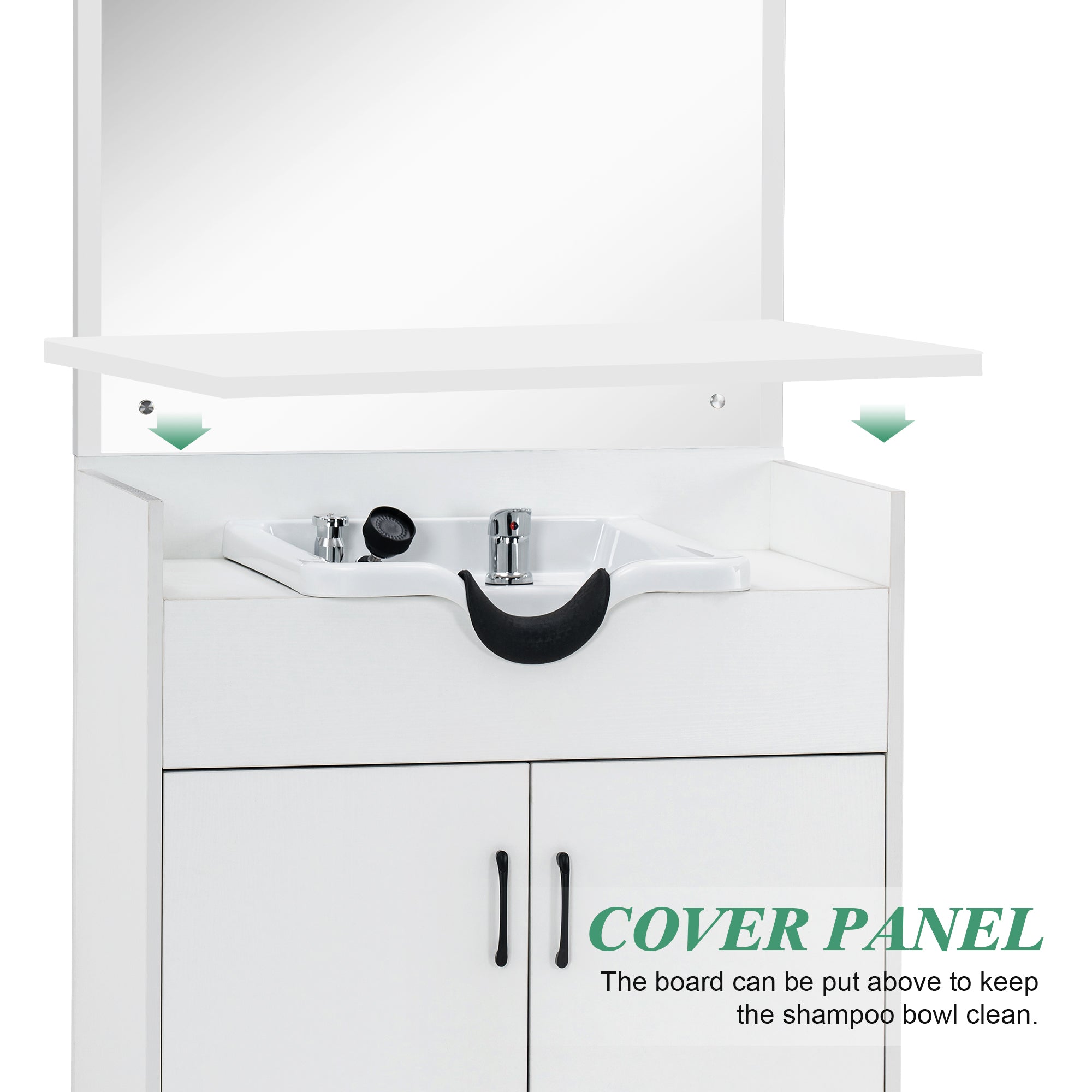 Modern Shampoo Station with Storage Cabinet, Spa Backwash Shampoo Equipment with Mirror 3130