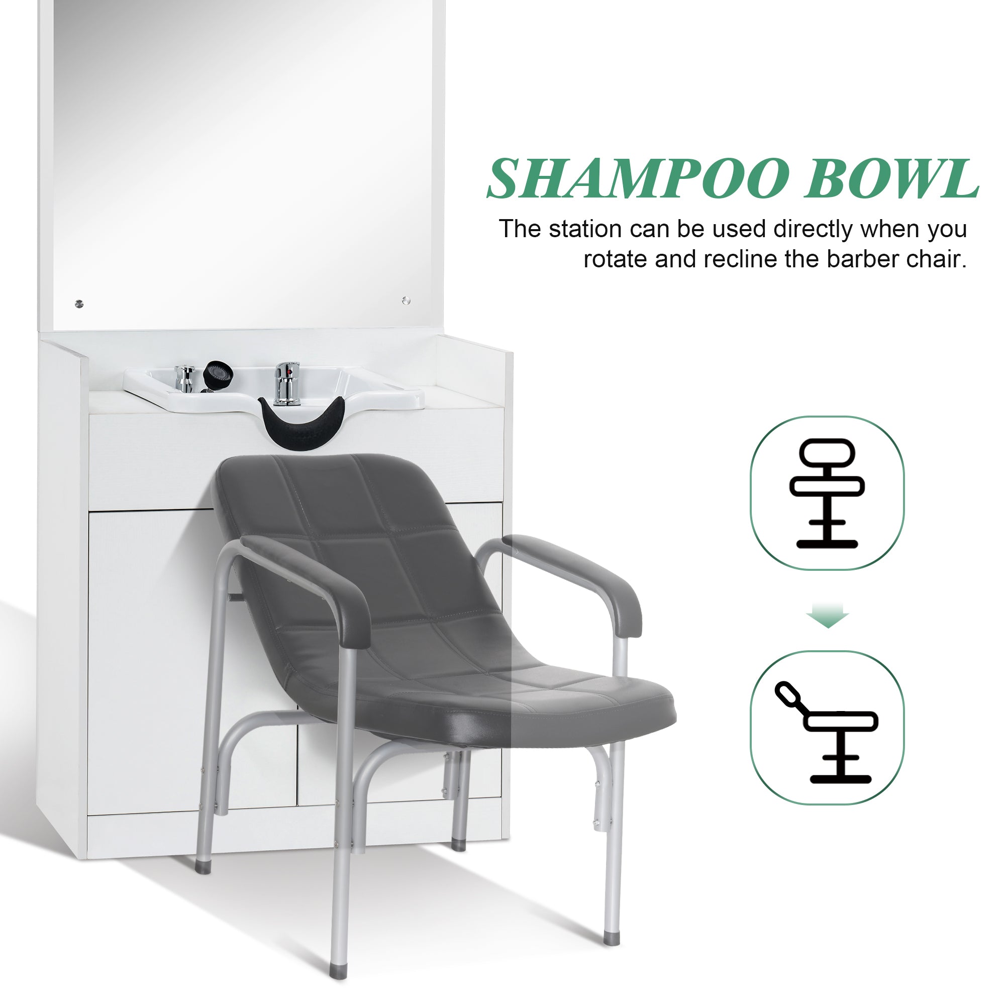 Modern Shampoo Station with Storage Cabinet, Spa Backwash Shampoo Equipment with Mirror 3130