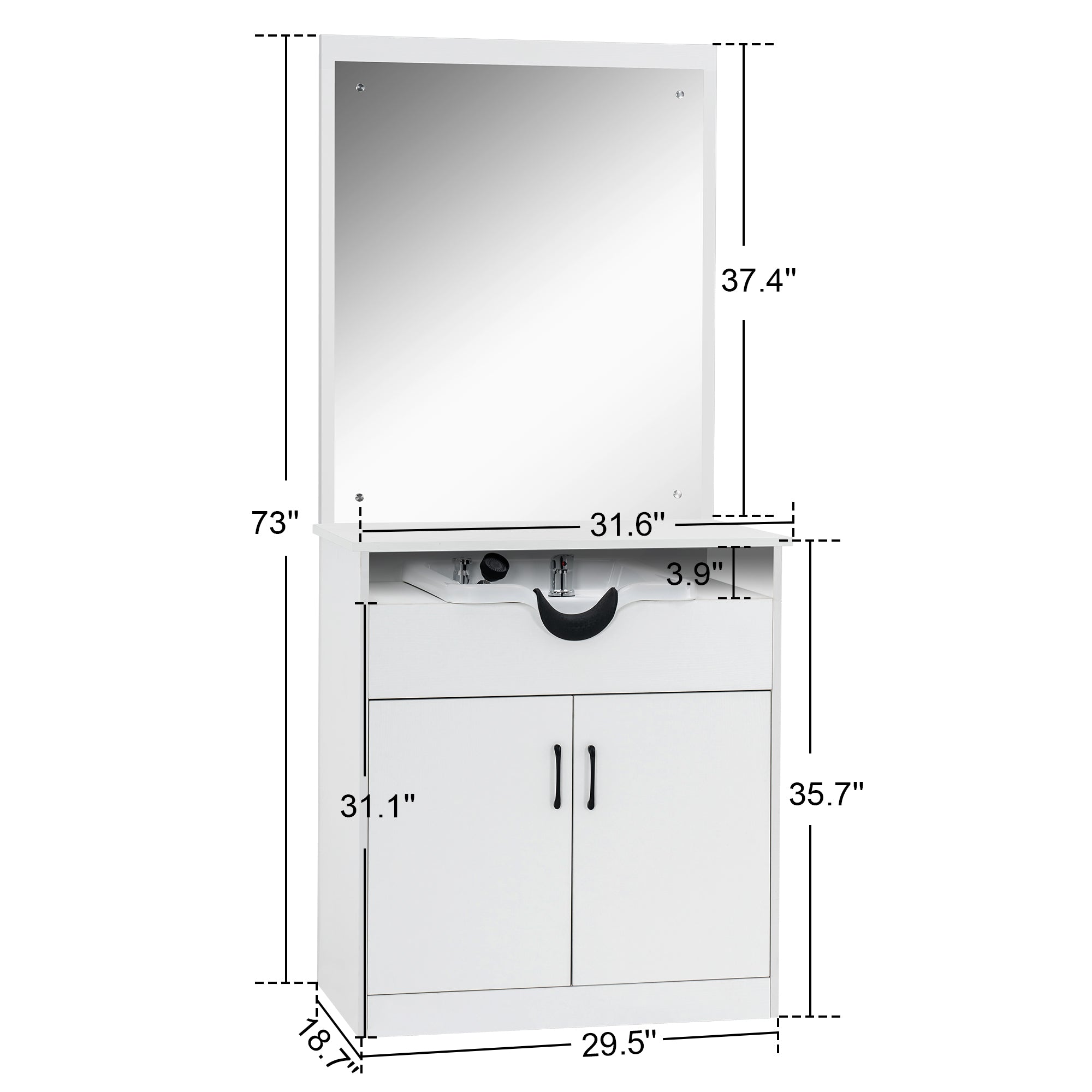 Modern Shampoo Station with Storage Cabinet, Spa Backwash Shampoo Equipment with Mirror 3130
