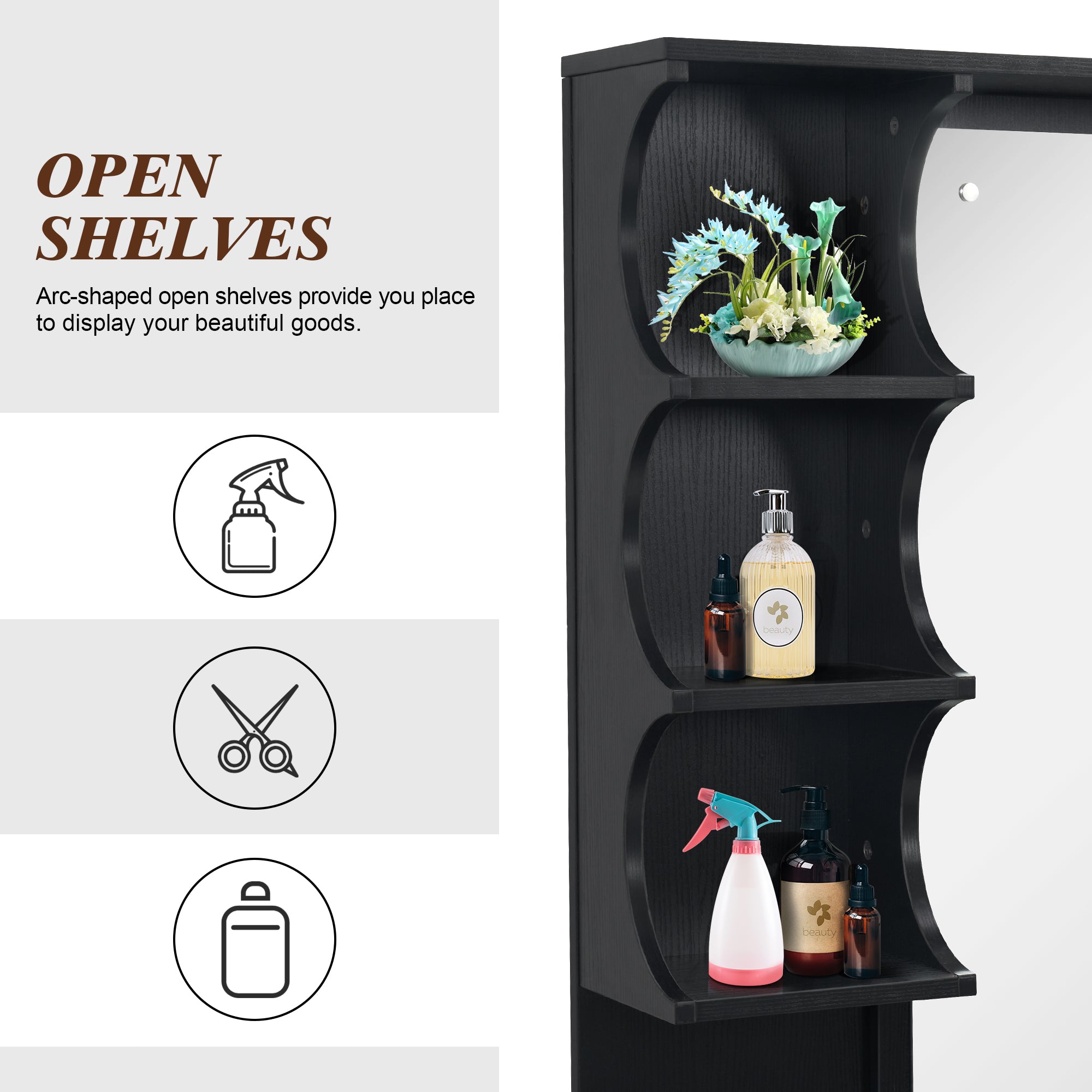 BarberPub Backwash Shampoo Bowl Cabinet, Barber Wall Mount Station with Mirror 3141