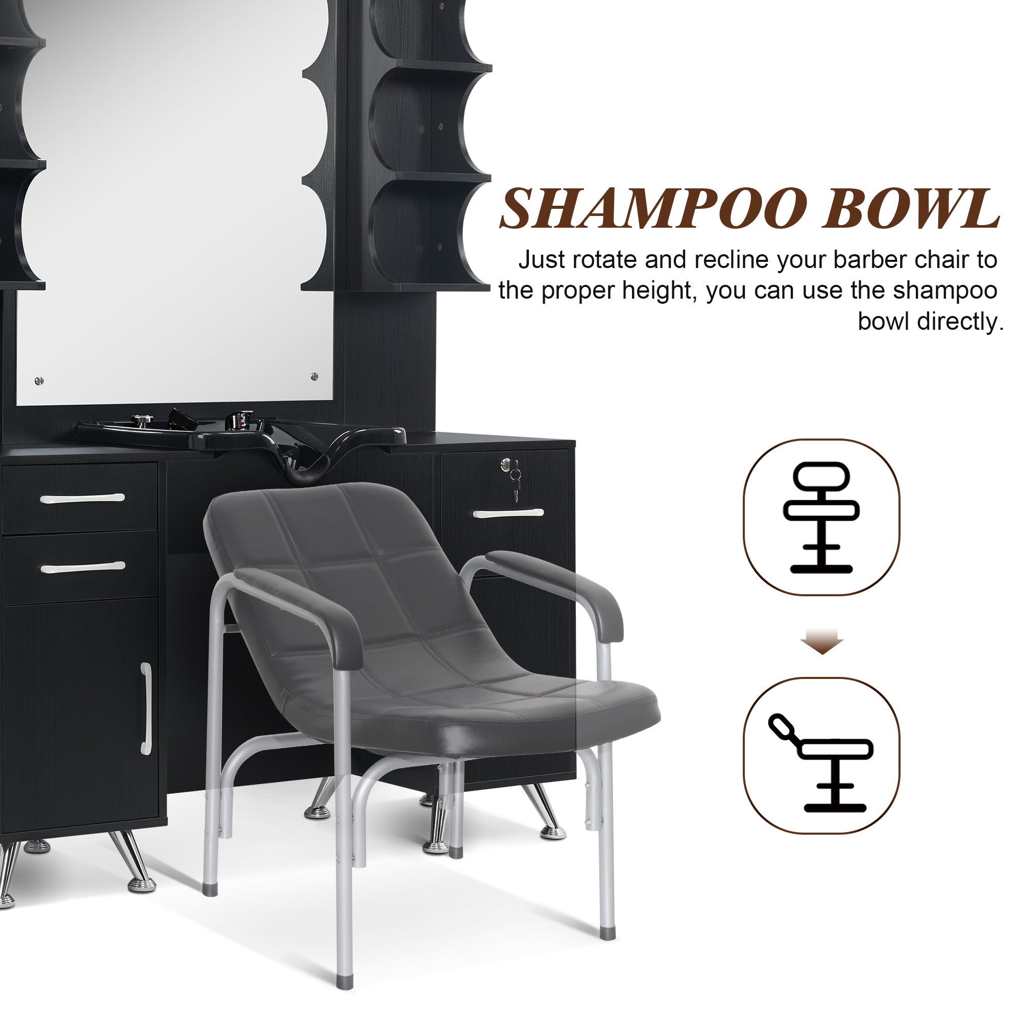 BarberPub Backwash Shampoo Bowl Cabinet, Barber Wall Mount Station with Mirror 3141