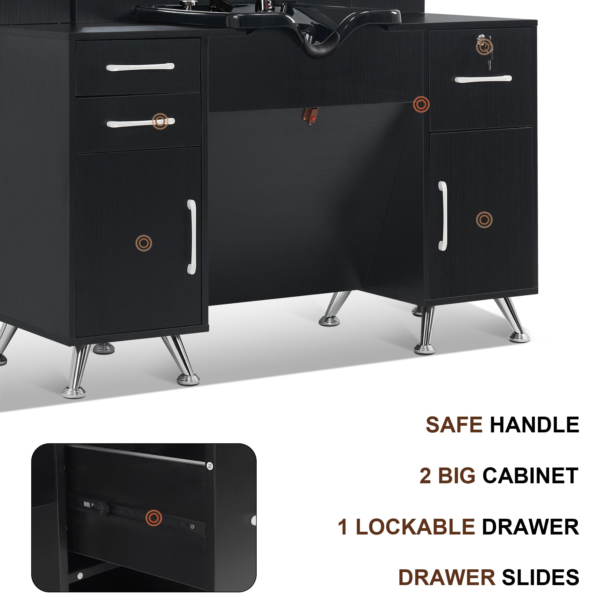 BarberPub Backwash Shampoo Bowl Cabinet, Barber Wall Mount Station with Mirror 3141