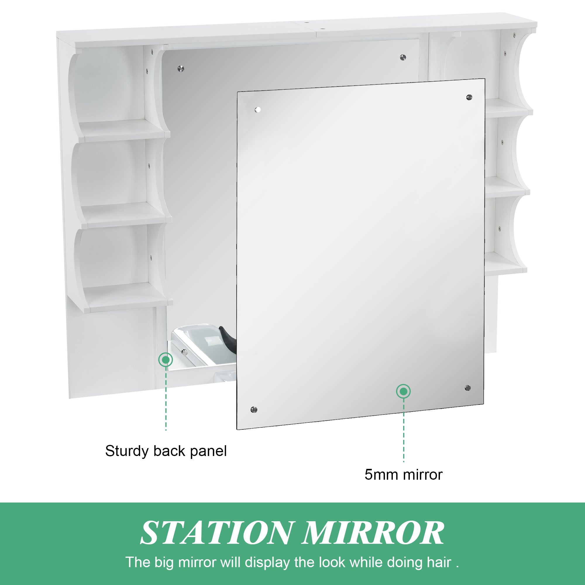 BarberPub Backwash Shampoo Bowl Cabinet, Barber Wall Mount Station with Mirror 3141