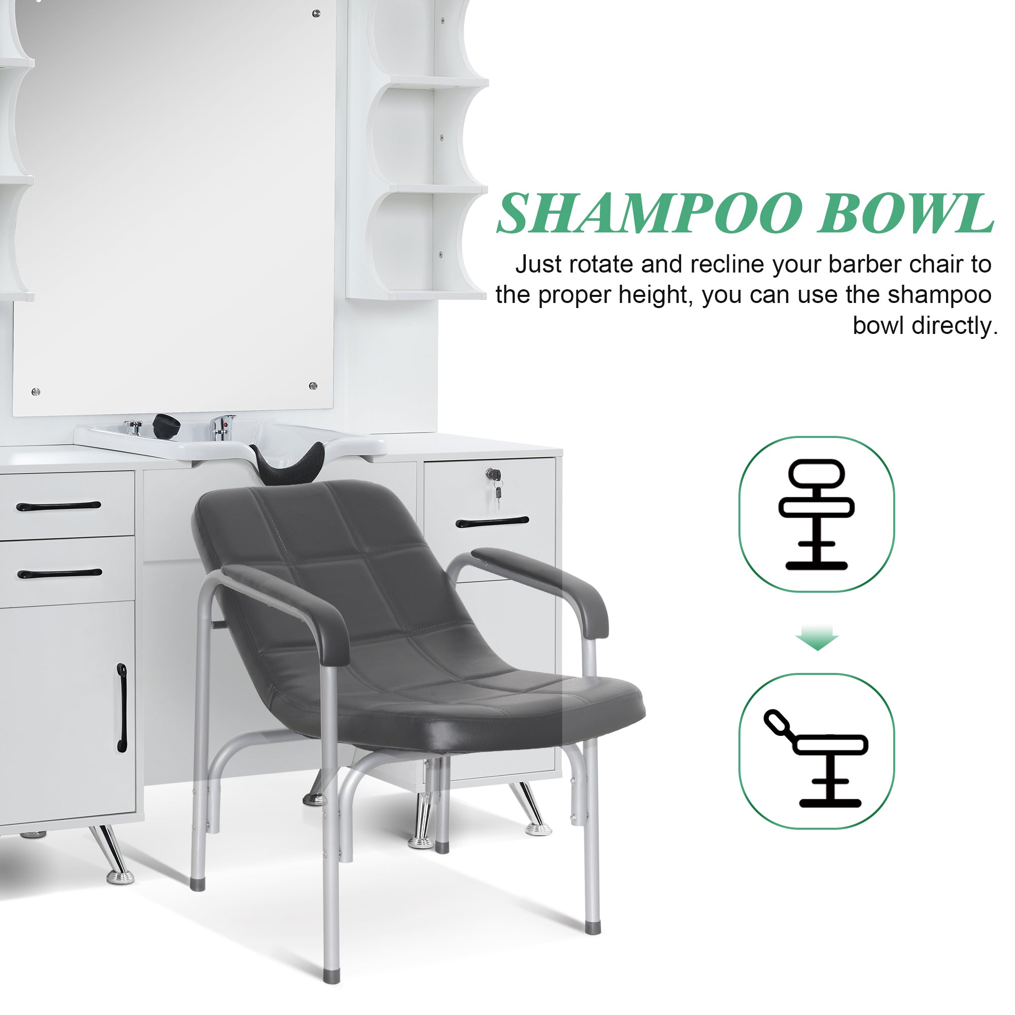 BarberPub Backwash Shampoo Bowl Cabinet, Barber Wall Mount Station with Mirror 3141