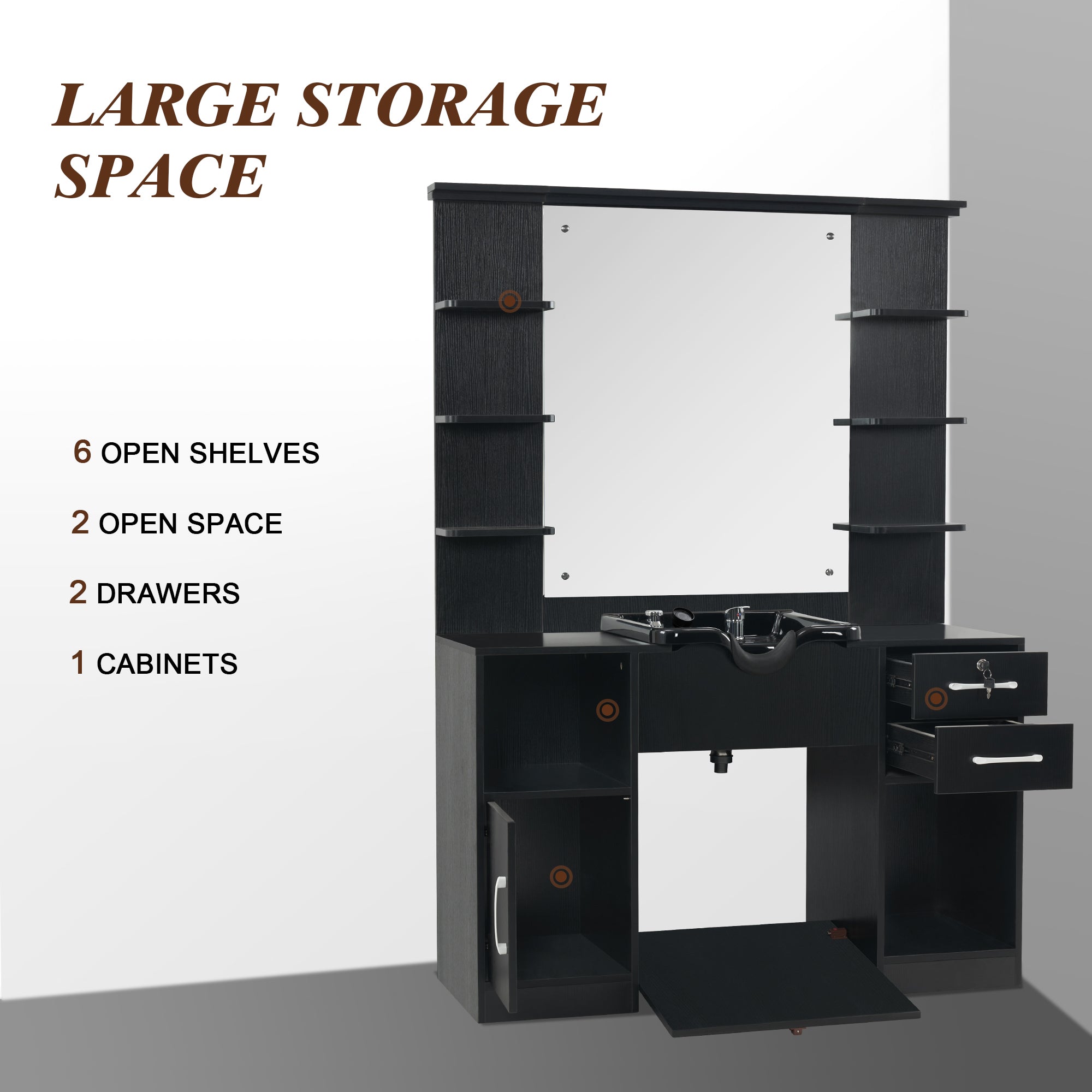 BarberPub Barber Wall Mount Station with Shampoo Bowl High-end Styling Furniture Set 3145