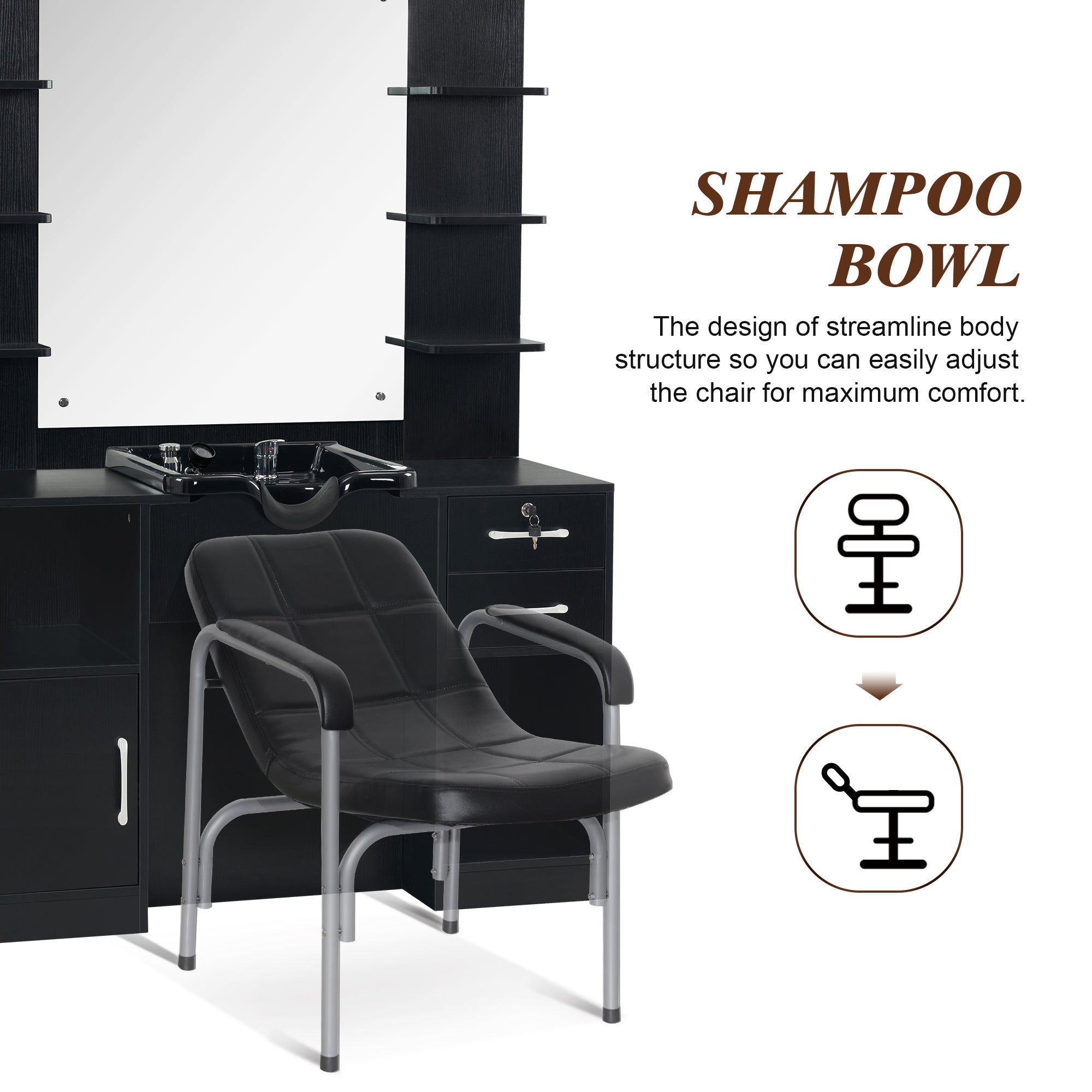 BarberPub Barber Wall Mount Station with Shampoo Bowl High-end Styling Furniture Set 3145