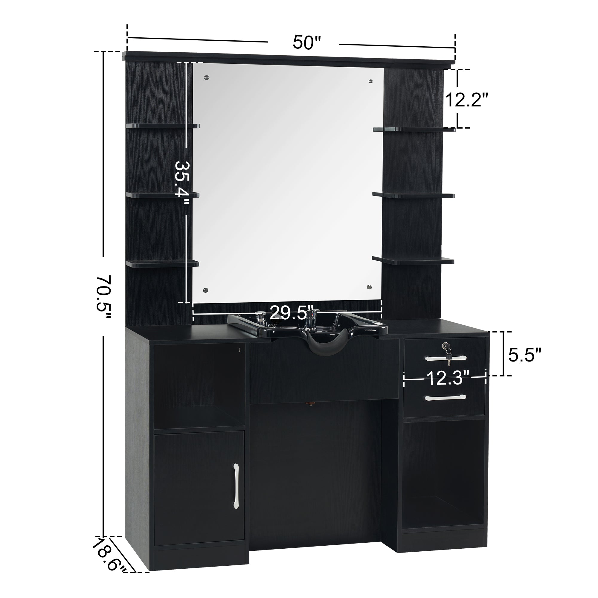 BarberPub Barber Wall Mount Station with Shampoo Bowl High-end Styling Furniture Set 3145