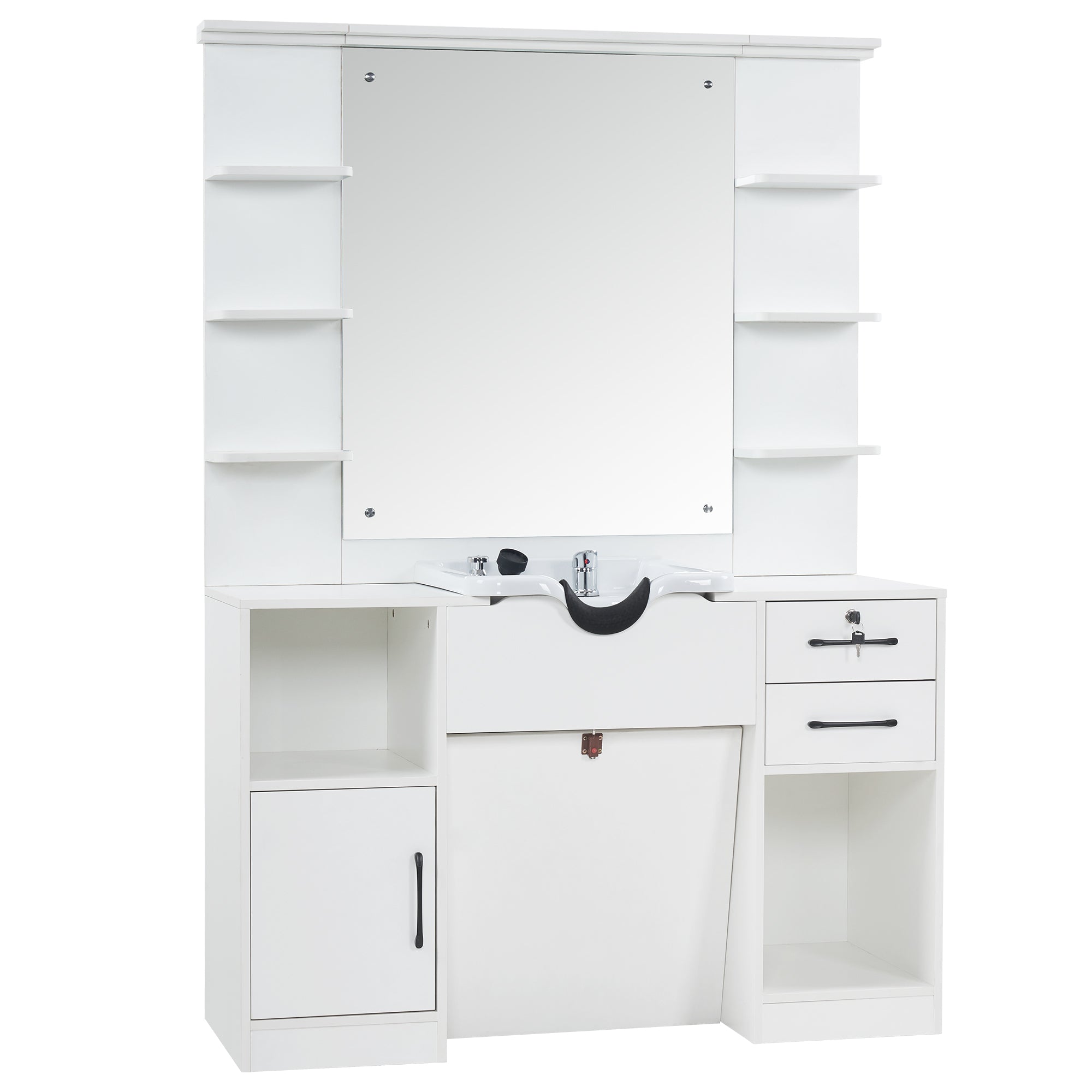 BarberPub Barber Wall Mount Station with Shampoo Bowl High-end Styling Furniture Set 3145