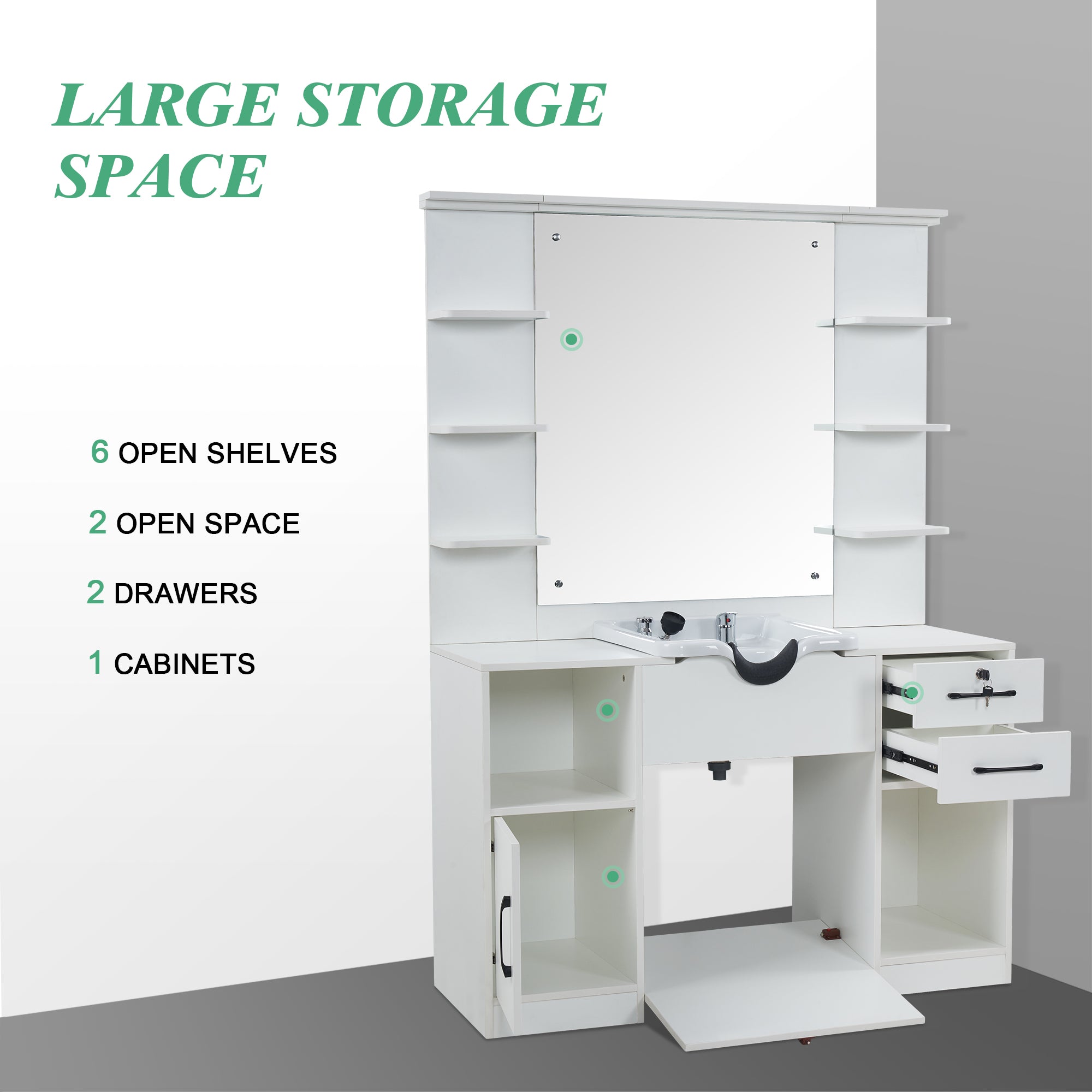 BarberPub Barber Wall Mount Station with Shampoo Bowl High-end Styling Furniture Set 3145