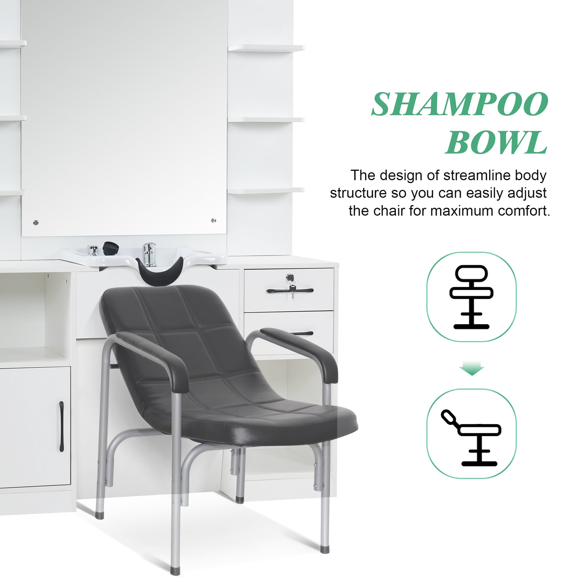 BarberPub Barber Wall Mount Station with Shampoo Bowl High-end Styling Furniture Set 3145