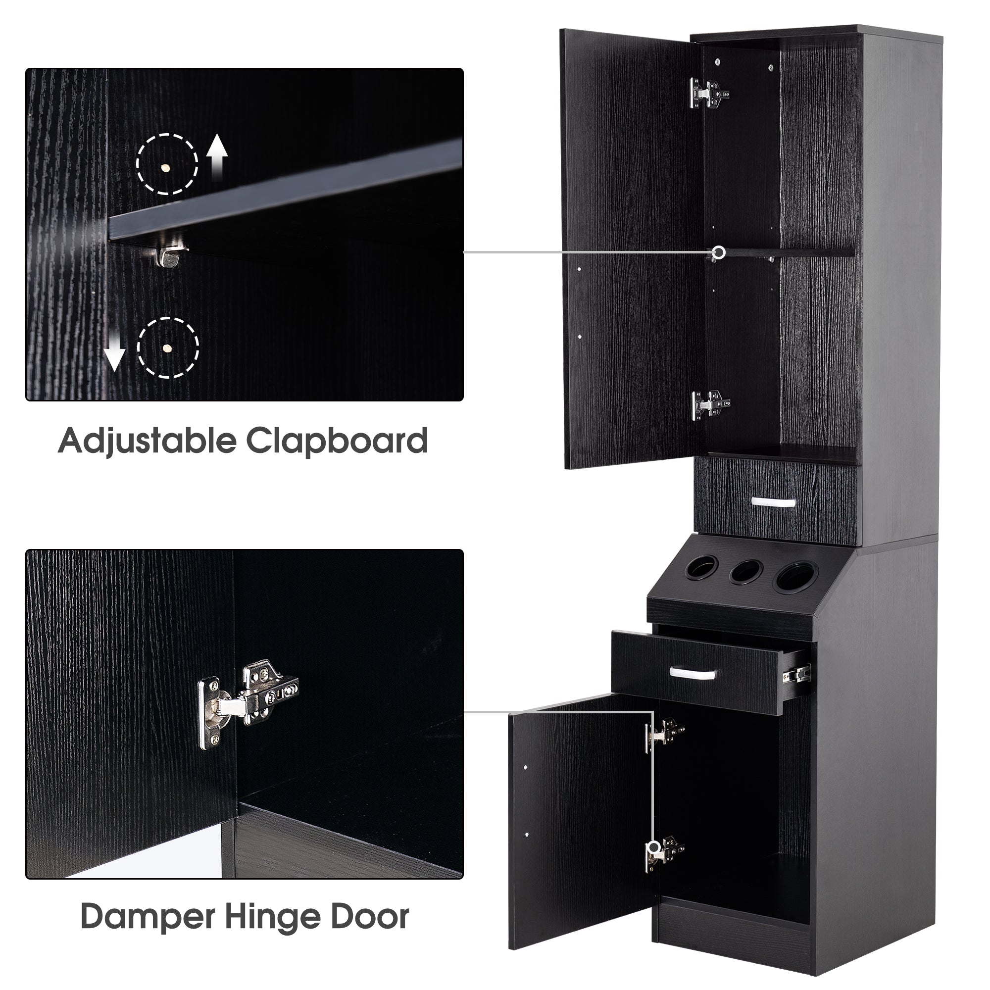 Wall Mount Styling Station for Storage, Black Barber Salon Equipment with Hair Dryer Holder 3207