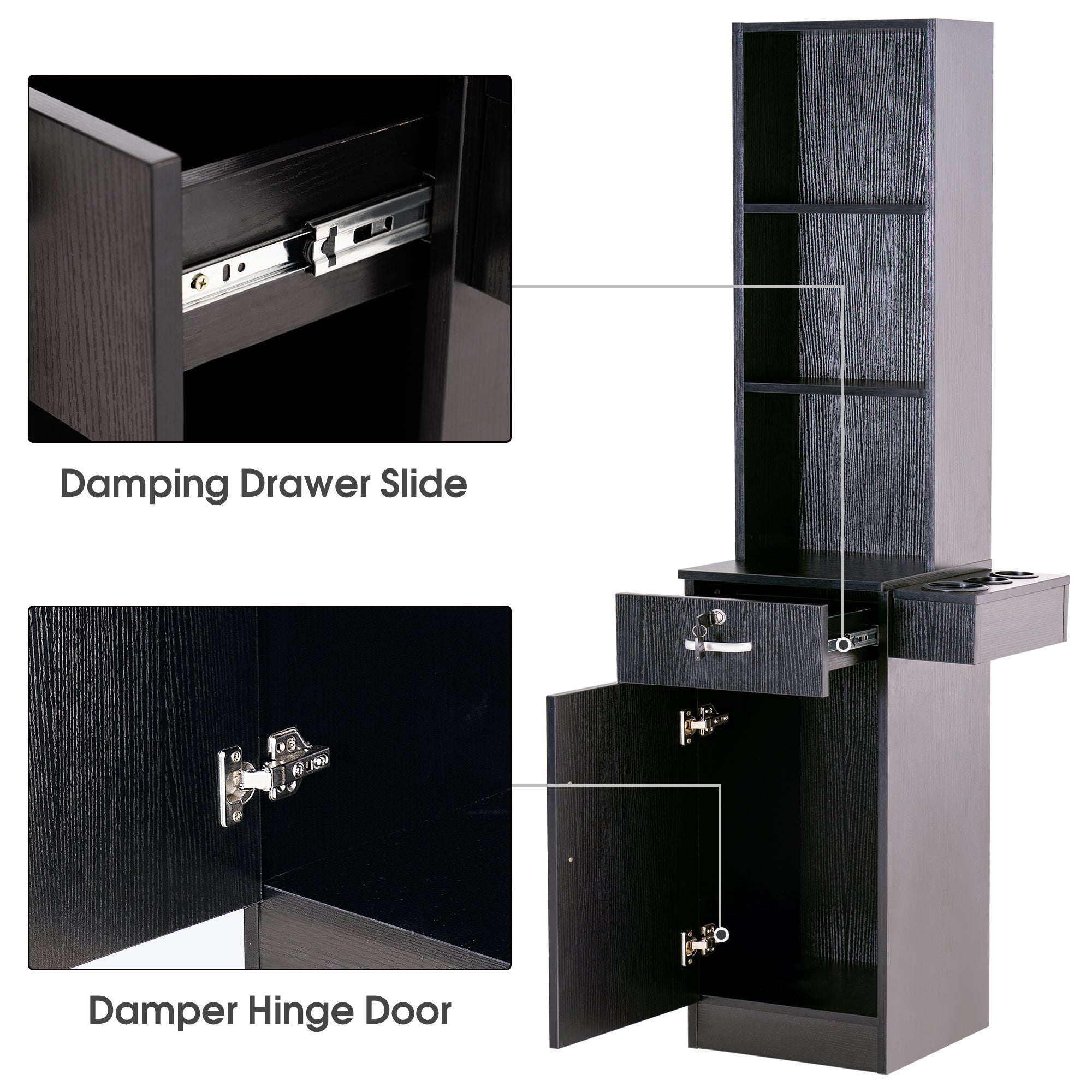 Wall Mount Styling Station with Tool Holders, Hair Salon Storage Equipment with Open Shelves 3208