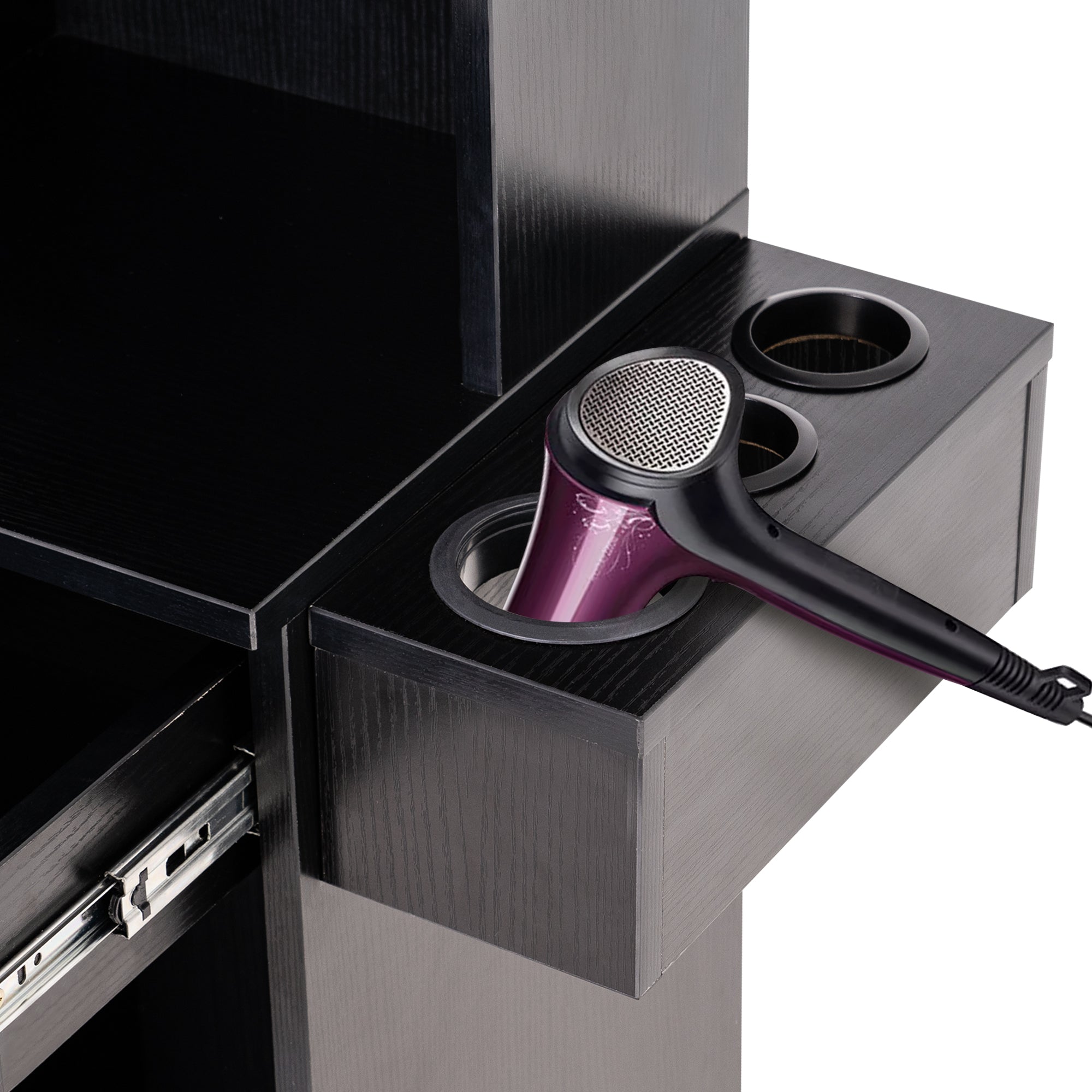 Wall Mount Styling Station with Tool Holders, Hair Salon Storage Equipment with Open Shelves 3208